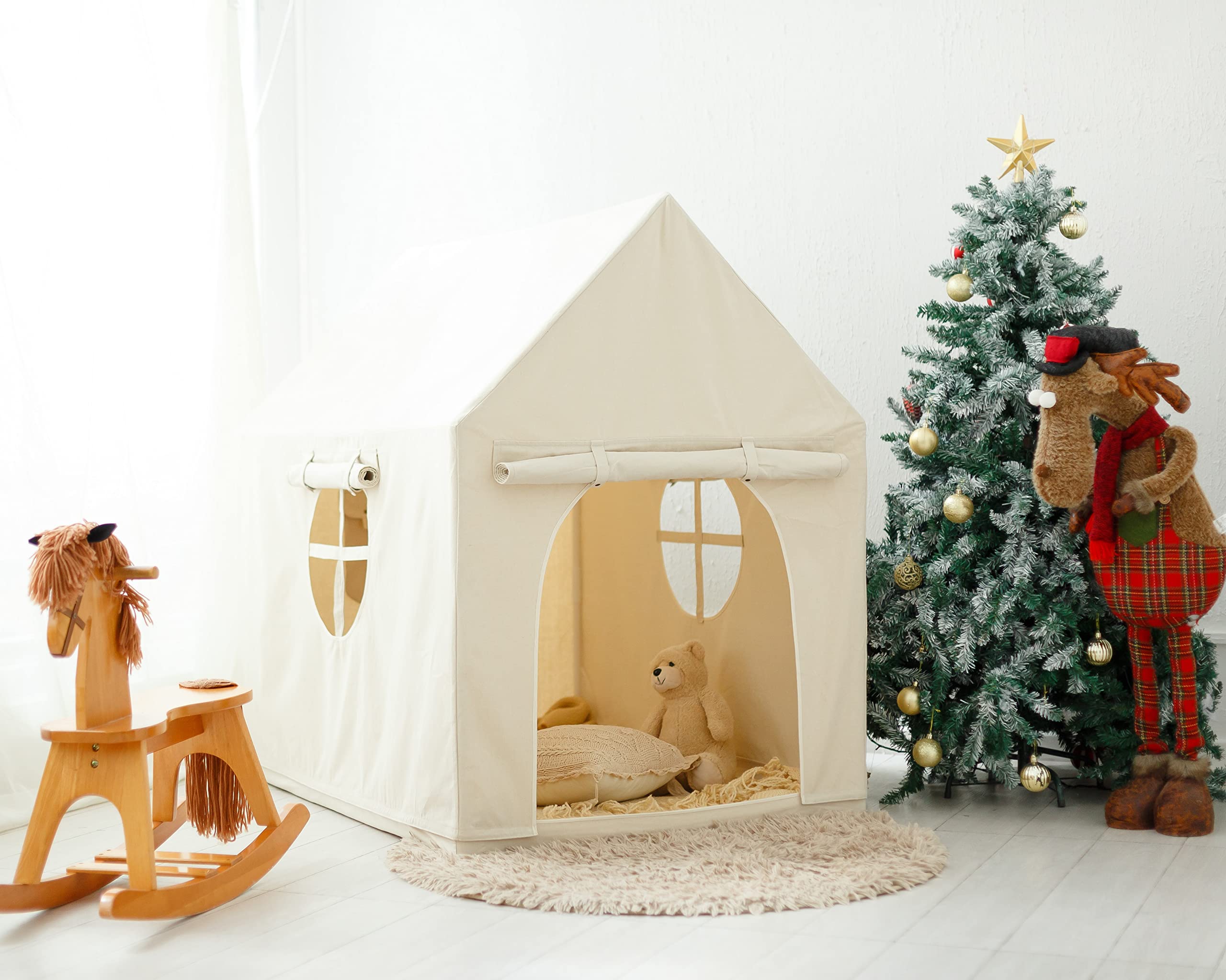 Canvas Kids Play Tent Playhouse Indoor Outdoor Bed Tent for Boy and Girls Large Teepee Birthday Gift for 1 2 3 4 5 6 7 8 9 Years Old Girls Boys