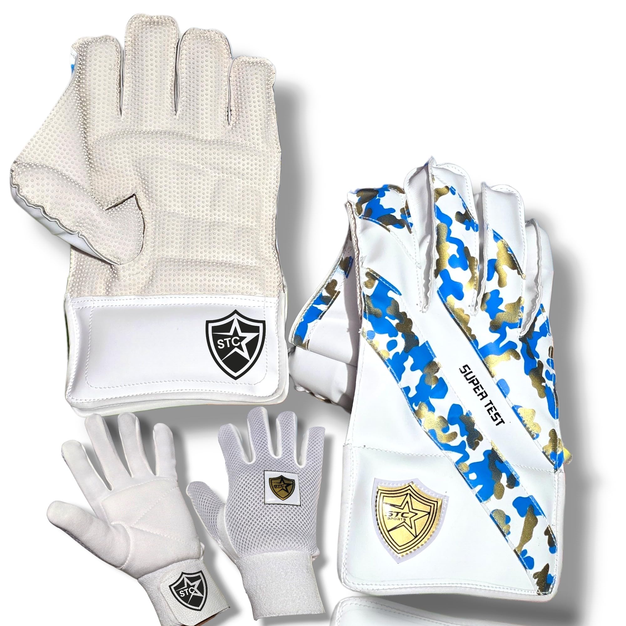 Cricket Wicket Keeping & Inner Gloves for Mens/Adult Age Group -Super Club-Colour-White & Blue-image-37