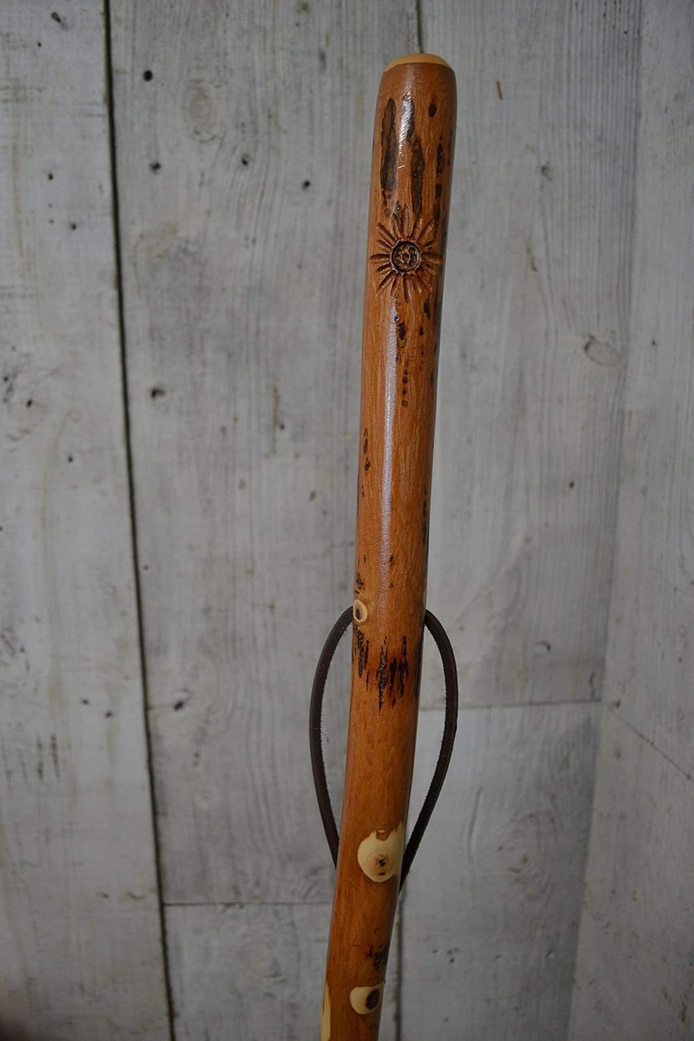 Flower Carving on Hardwood Walking Stick - Up to 60" - Sunflower by Creation Carvings