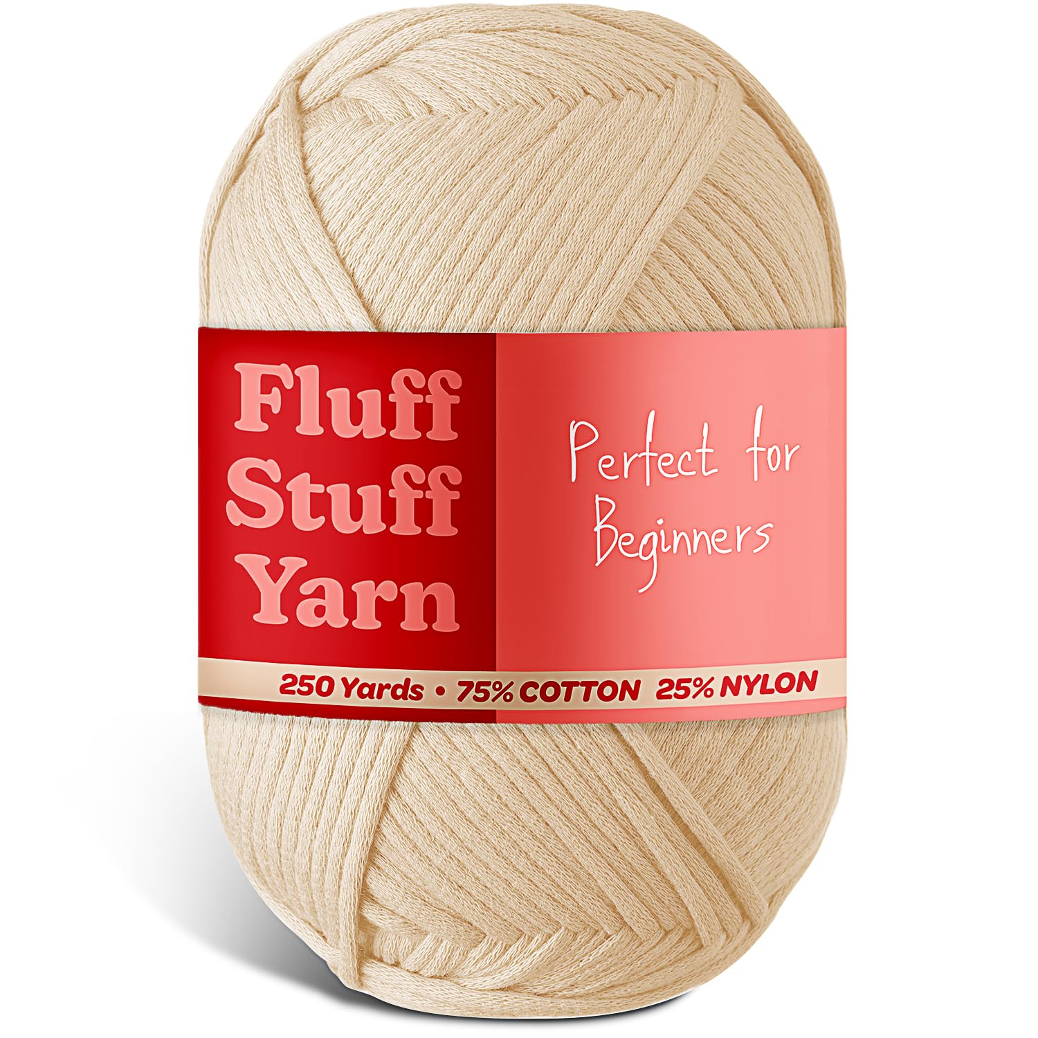 Soft Yarn for Crocheting – Crochet & Knitting Yarn, Beginner Yarn with Easy-to-See Stitches, 250 Yds Amigurumi Yarn, Cotton-Nylon Blend Tshirt Yarn for Crocheting, Worsted Weight Yarn 4, Beige Yarn