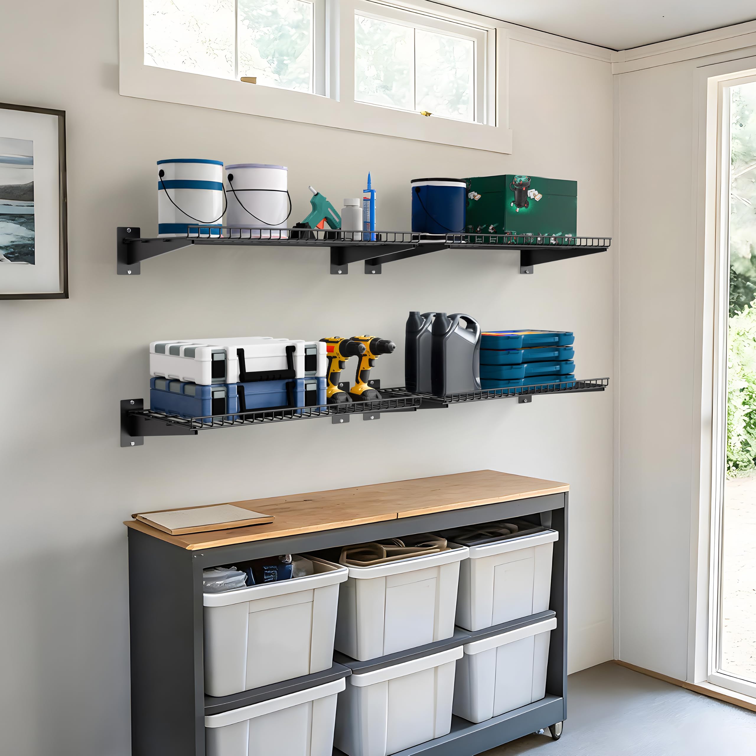 Garage Wall Shelving - 2 Pack, Black -2