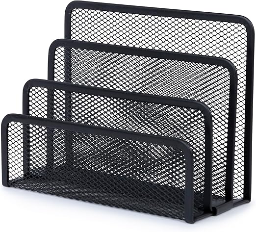YBM HOME Desk Mail Organizer for Office, 3-Slot Mesh Letter Sorter/Holder Black 2250