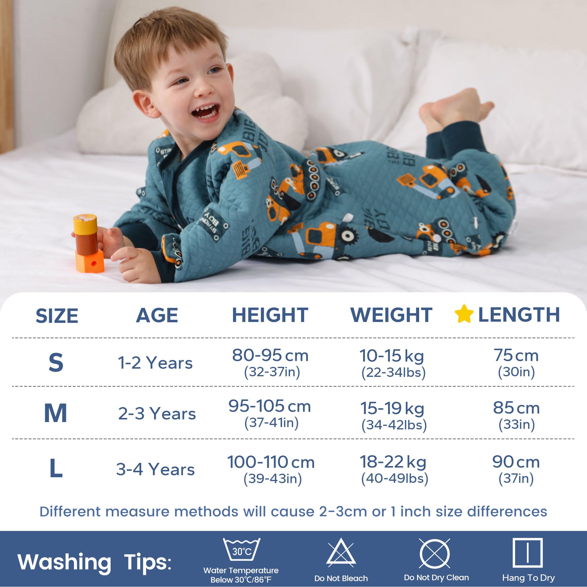 Gigoteuse Bébé Avec Jambes Et Pieds 1.5 TOG Coton - Sac De Couchage Manches Longues Fermeture Éclair Hanches 1-3 Ans Garçons Filles