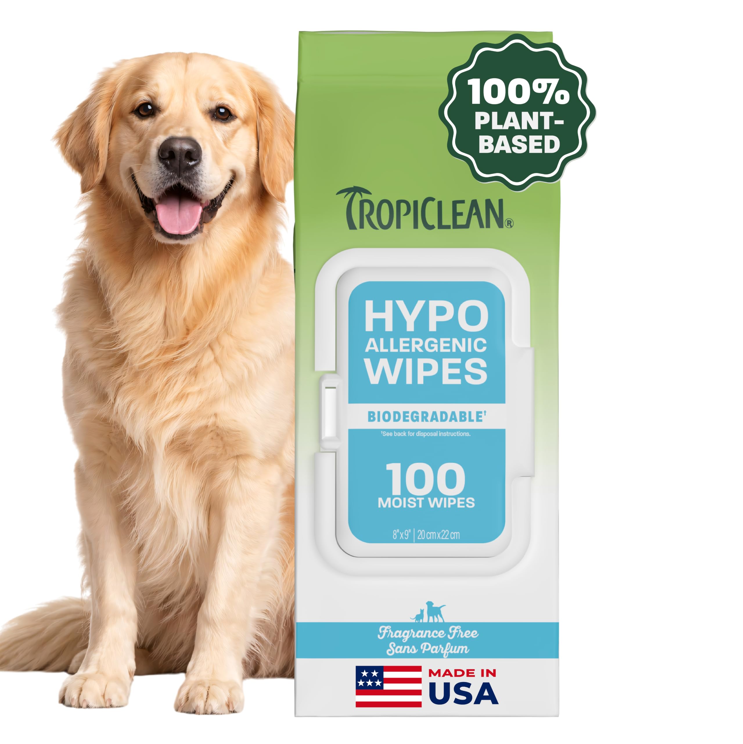 TropiClean Hypoallergenic Dog Wipes, Fragrance Free, 100ct