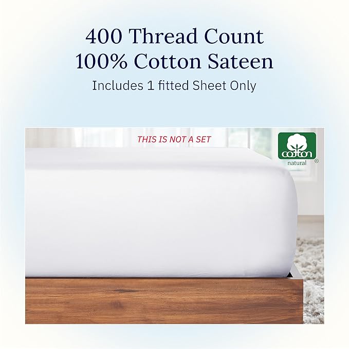 California Design Den Queen Size Fitted Sheet, 100% Cotton 400 Thread Count Sateen