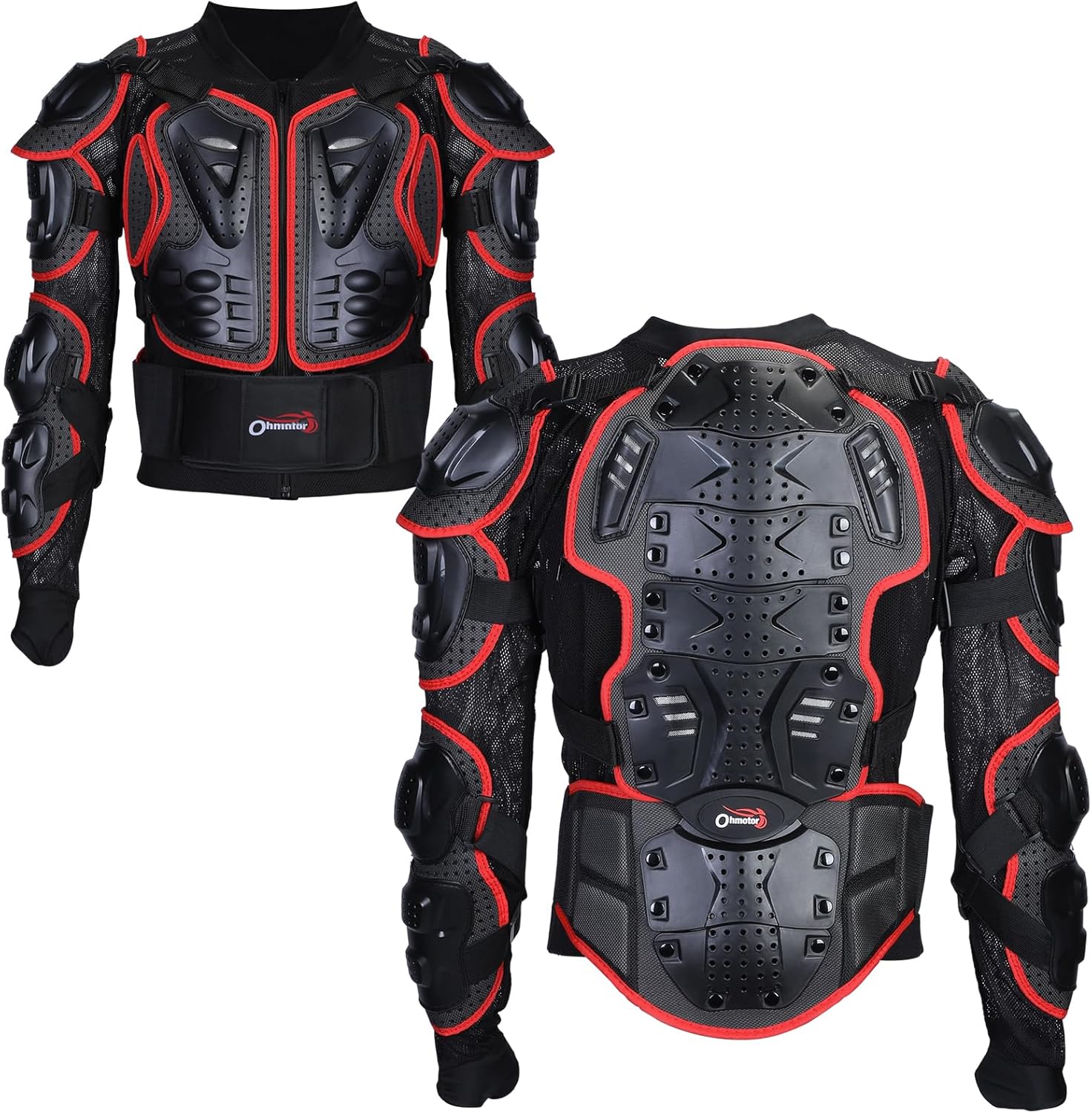 OHMOTOR Motorcycle Body Protective Jacket Armor Men, Motocross Riding Protective Gear,ATV Dirt Bike Chest Spine Protector X-Large-XX-Large Red