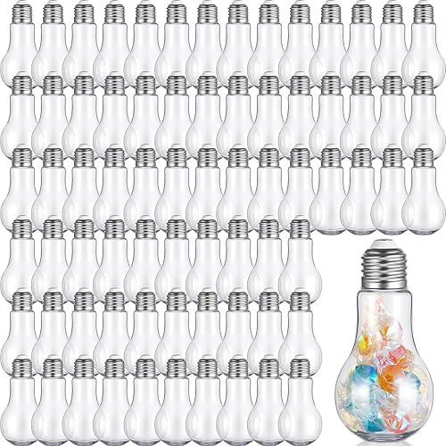 Gerrii 144 tarros de plástico rellenables para manualidades, 3.4 fl oz, bombilla transparente, contenedor de caramelo, adornos de bombilla con tapas