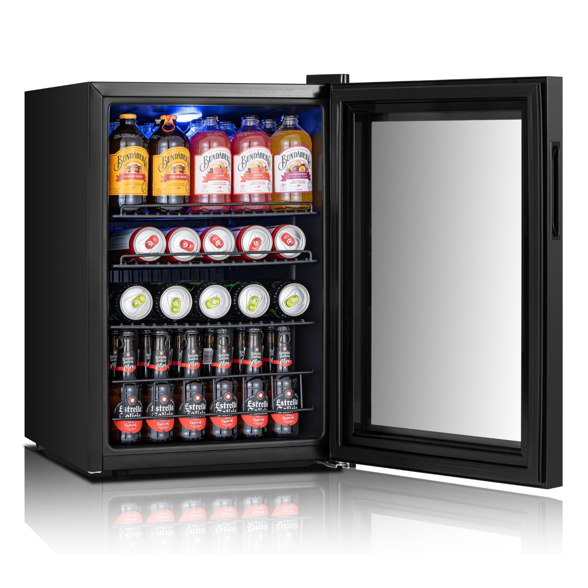 YEEGO Beverage Refrigerator, 85 Can Mini Fridge With Glass Door, Digital Temperature Control 34°F-54°F, Countertop Drink Cooler For Soda, Beer And Wine, Black on Fridge.com - View 2