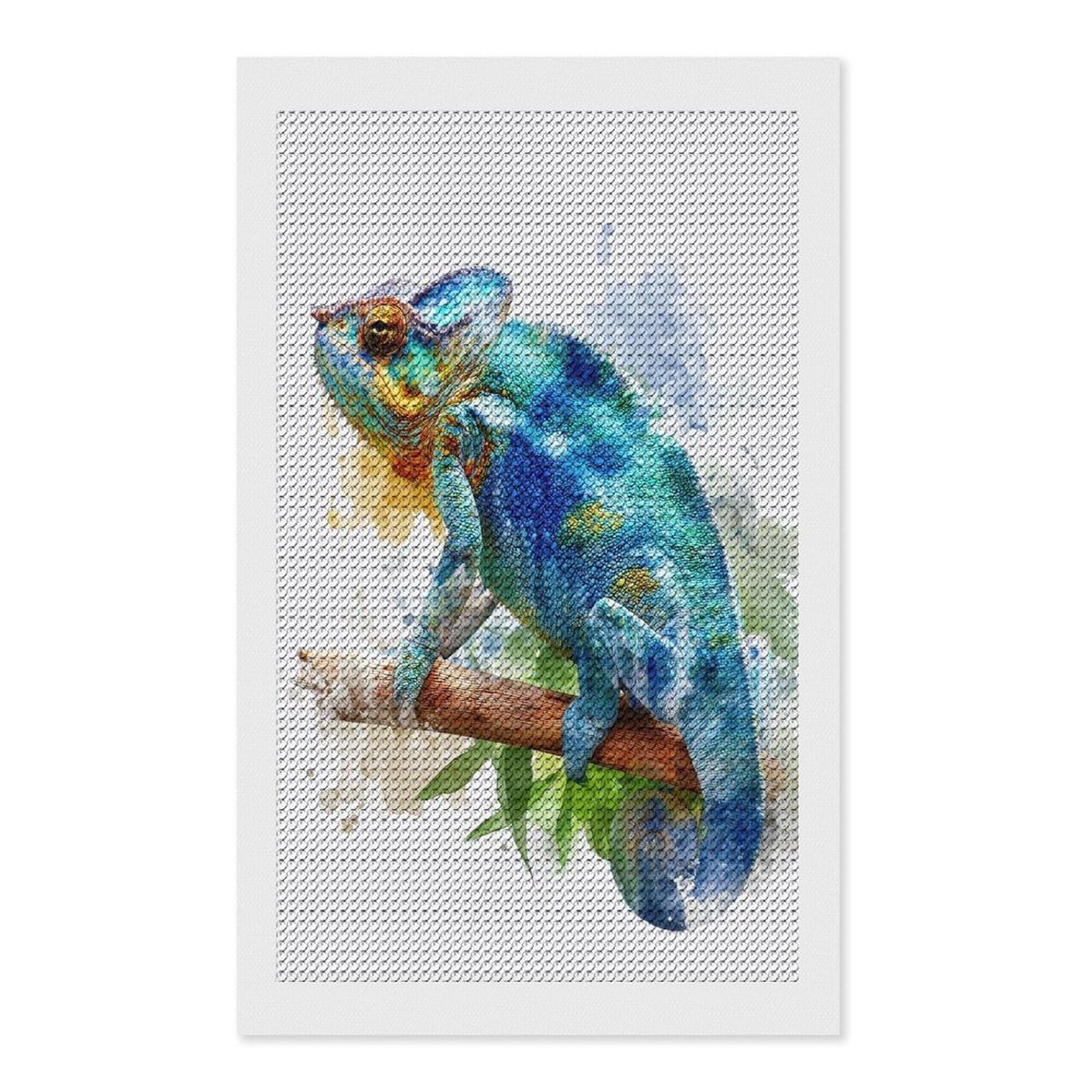 Junmoney Vibrant Chameleon on A Branch Diamond Art Canvas 12"x20", for Creative Relaxation, Simple to Start, Aesthetic Room Decor, Holiday Gift Idea
