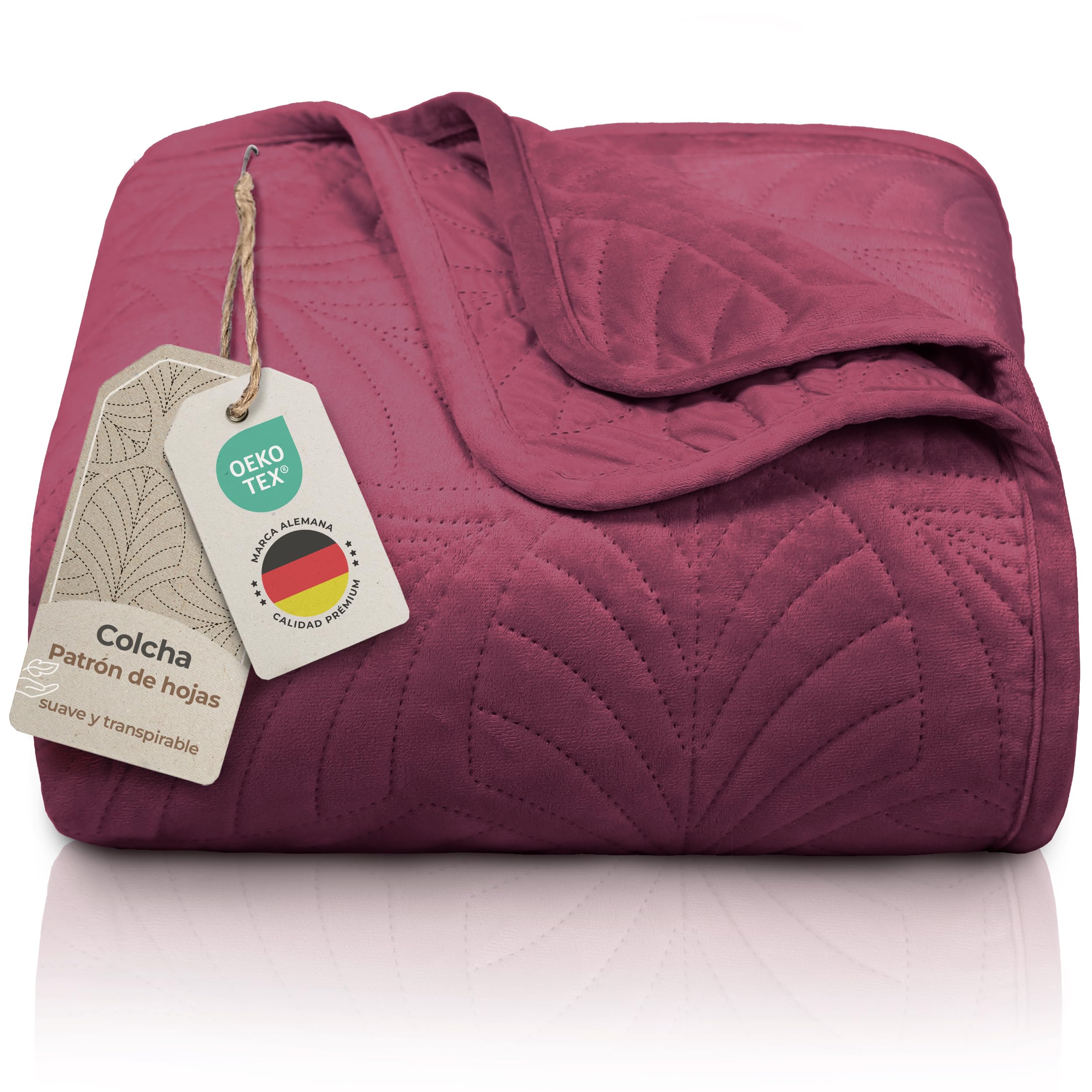 Gräfenstayn Colcha bouti 170x210 cm – cubrecama Acolchado sin Costuras con diseño de Hojas – Manta Decorativa Moderna para Cama o sofá – antirrugas y fácil de cuidar (Burdeos)