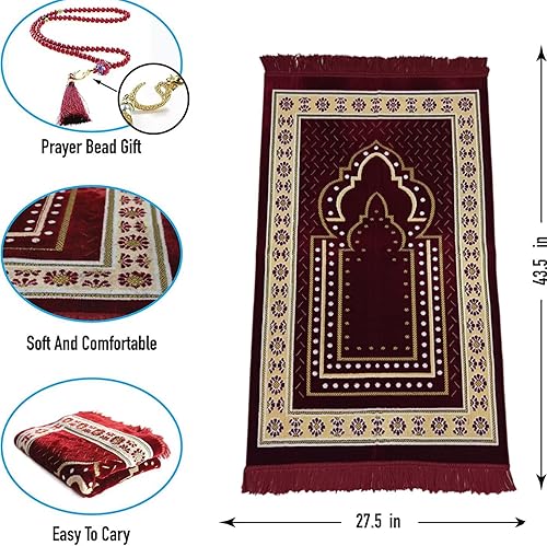 Miniatura 3 de Alfombra de oración para hombres, mujeres o niños musulmanes, tapete de oración portátil y cuentas de oración para regalos islámicos, alfombra de