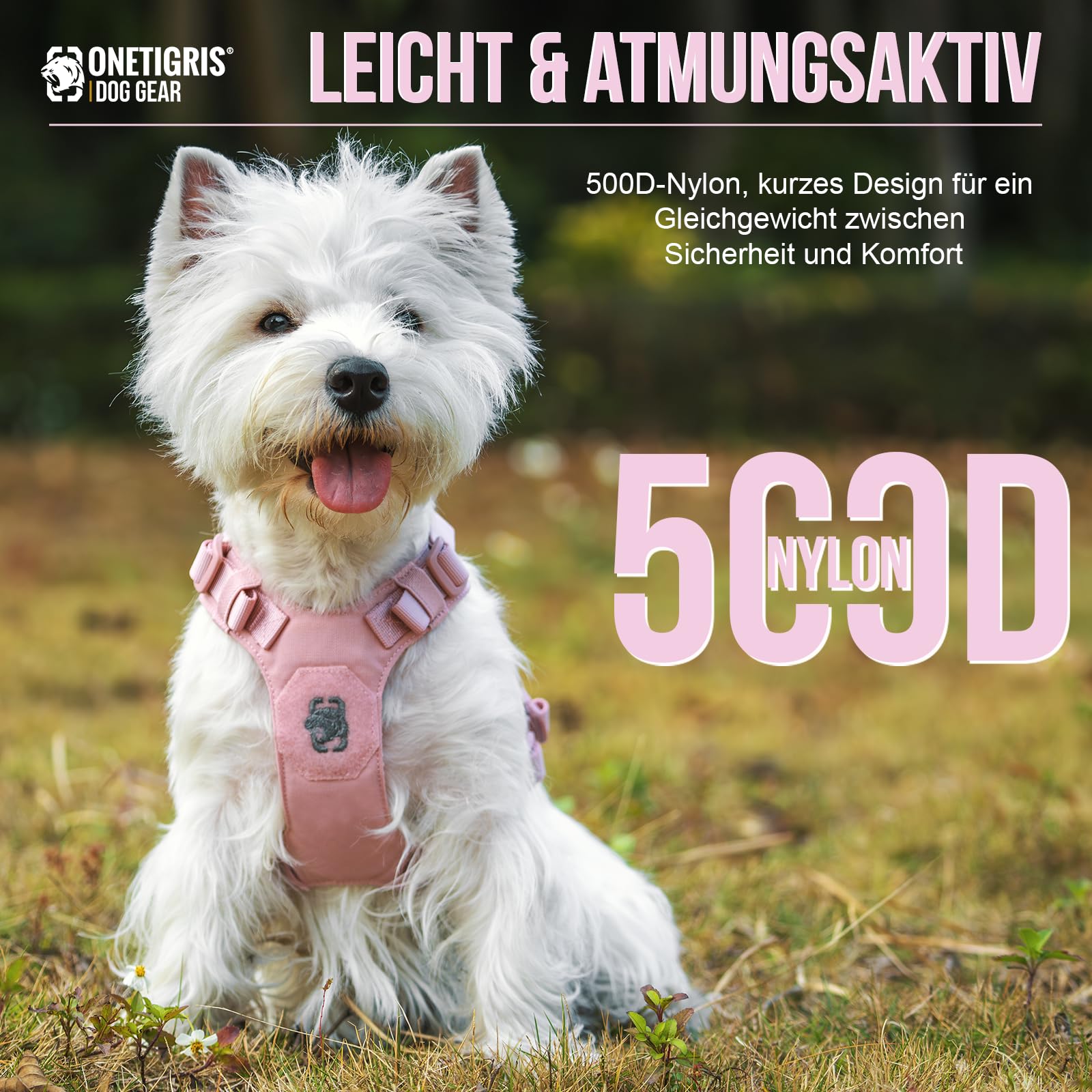 OneTigris Imbracatura per cani di piccola taglia con guinzaglio (150 cm), mini trooper cucciolo con manico di controllo e 2 posizioni di traino per cani di piccola taglia, rosa XXS