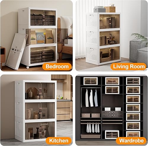 Miniatura 8 de JOYMOOP Organizador plegable de almacenamiento, caja de almacenamiento plegable de 49.6 cuartos de galón con ruedas y puerta, contenedor de