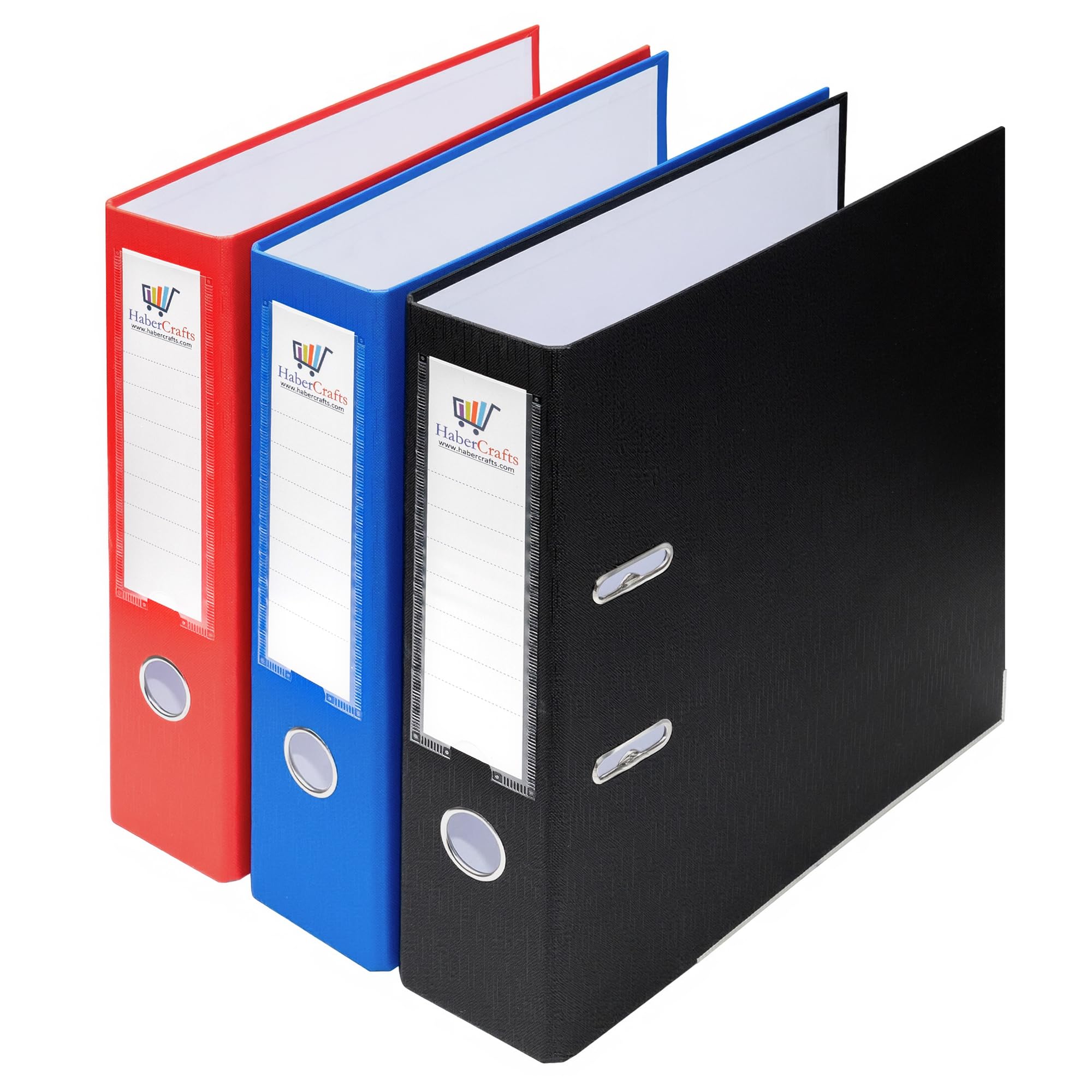 A4 Lever Arch Files 6 Pack Assorted Colors (Black Red Blue) Durable Plastic on Board, Locking Mechanism, Replaceable Spine Labels, Ring Binder, Office File Organizer (6 Pack)