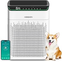 MORENTO Air Purifiers for Home Large Room Up to 1690 ft² with PM 2.5 Air Quality Monitor WiFi and Alexa compatible Double-sided Air Inlet for Smoke and Odor 1 Pack+2 Pack HEPA Filters White