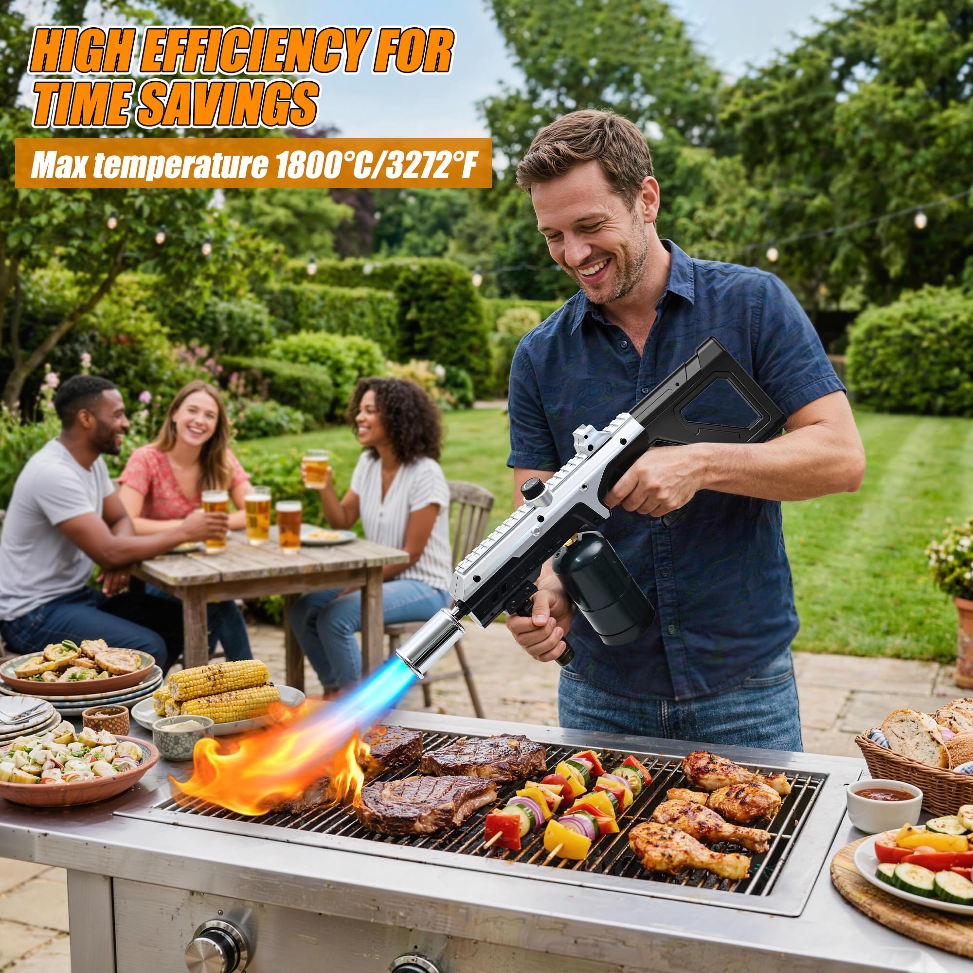 Potężny palnik propanowy, kuchenny palnik do grilla z odpinaną konstrukcją, regulowany palnik do chwastów, zapalniczka do węgla drzewnego do BBQ, przypalania steków, ogniska, spawania (zbiornik nie