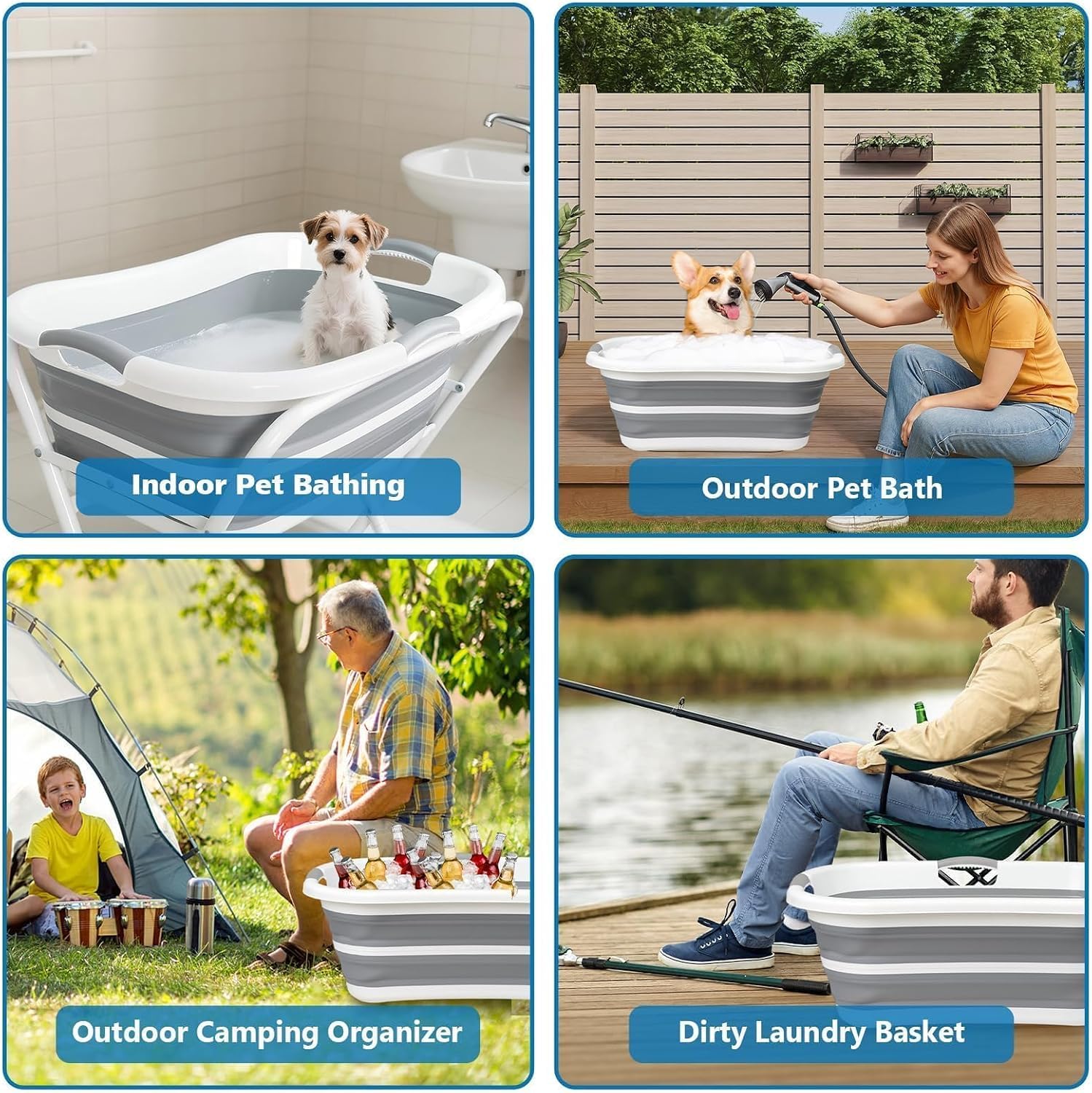 Stazione di lavaggio 2 in 1 per cani, vasca rialzata per animali domestici, vasca pieghevole e portatile per cani, gatti, doccia, toelettatura, interni ed esterni