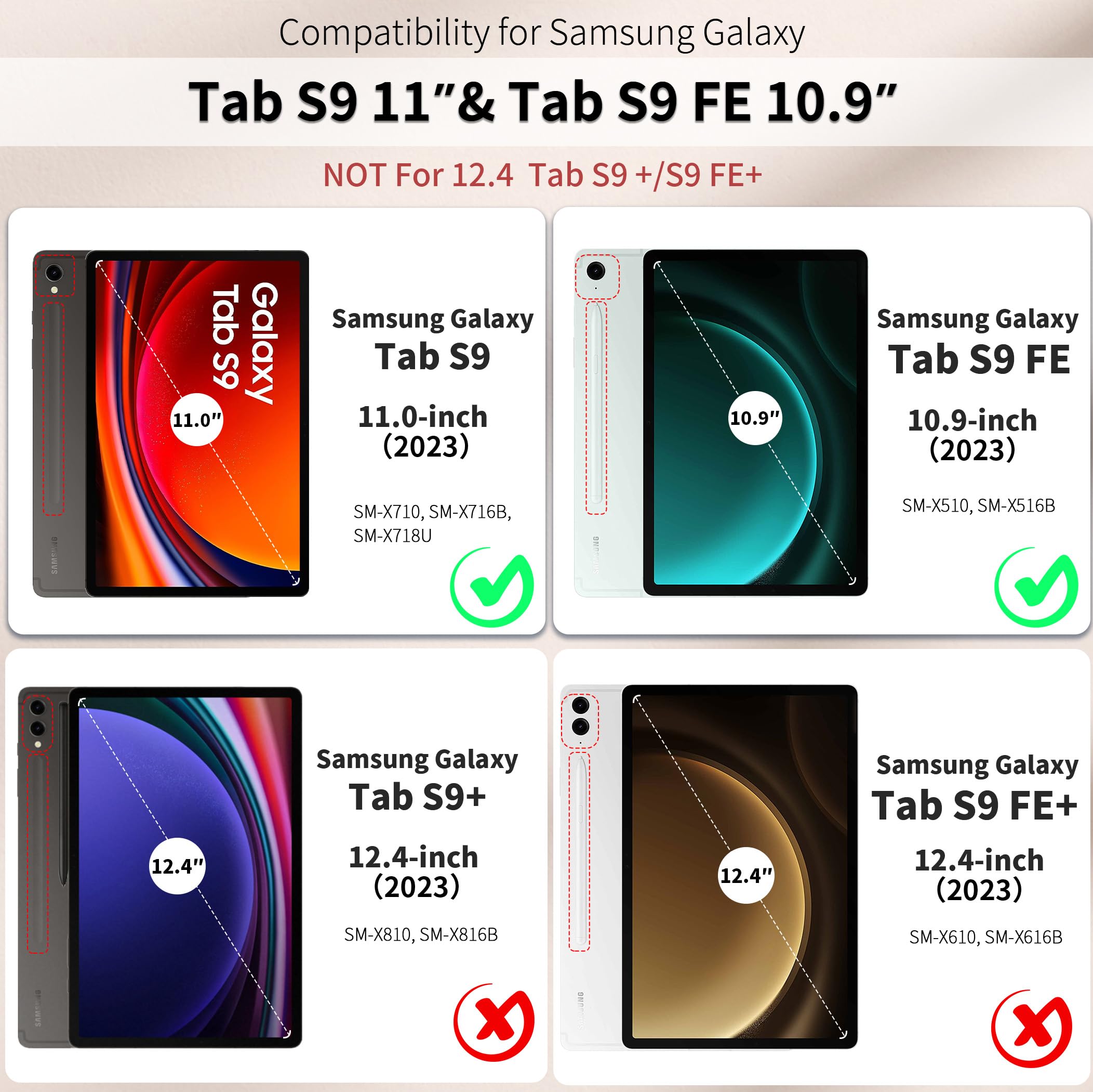 Custodia Cover Compatibile con Samsung Galaxy Tab S9 FE/S9 2023 11 Pollici con Cover Leggero Supporto in Pelle PU Case con Vetro Temperato,SM-X710 (Wi-Fi)/SM-X716B (5G Global)/SM-X718U,Nero