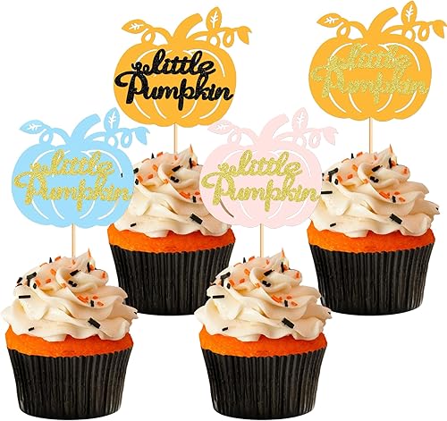 Miniatura 67 de Ercadio Paquete de 24 adornos de calabaza para cupcakes con purpurina de cosecha de otoño, calabaza, cupcakes, decoraciones para calabaza, tema de B