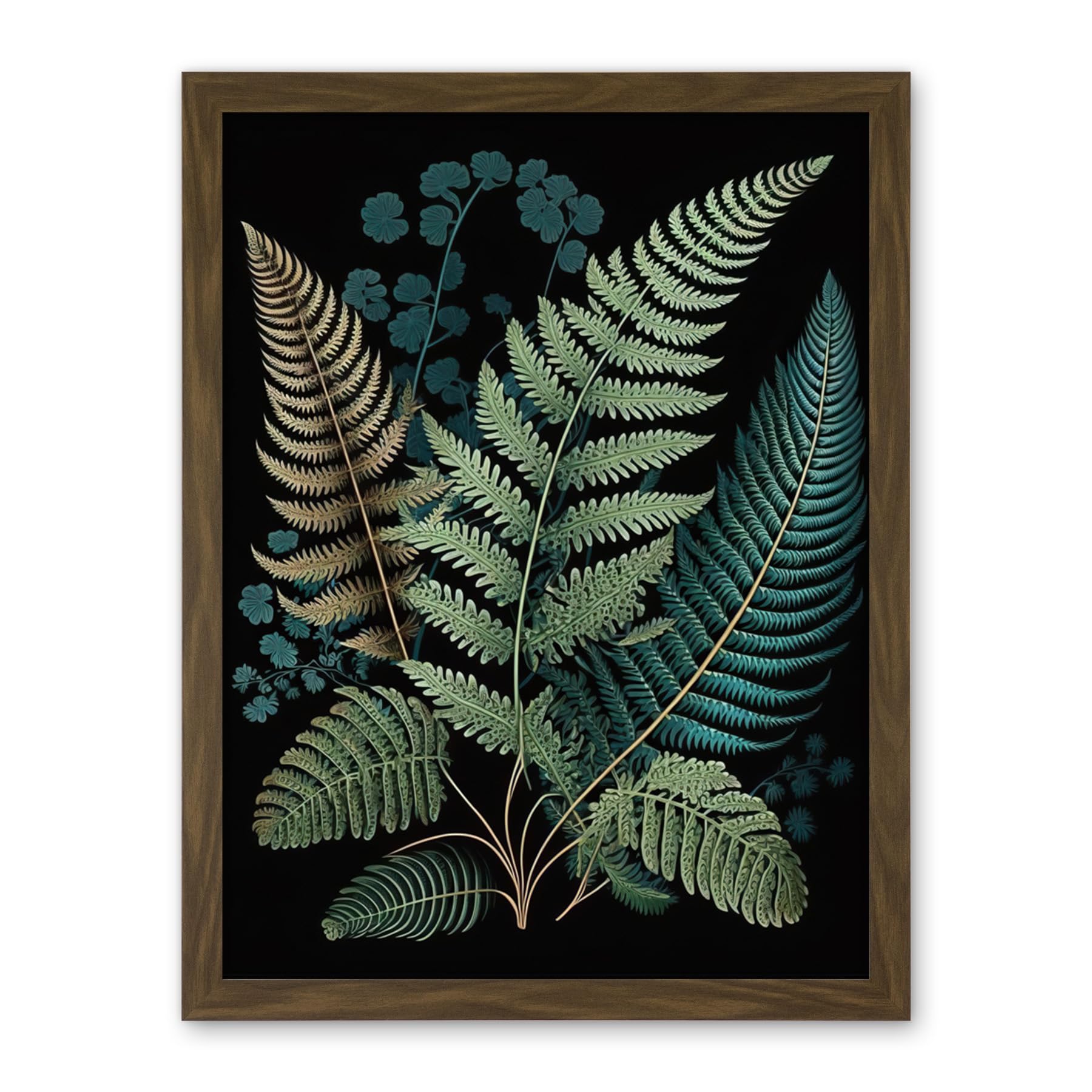 Artery8 Detailed Leaves Fern Fronds Botanical Illustration Artwork Framed Wall Art Print 18X24 Inch