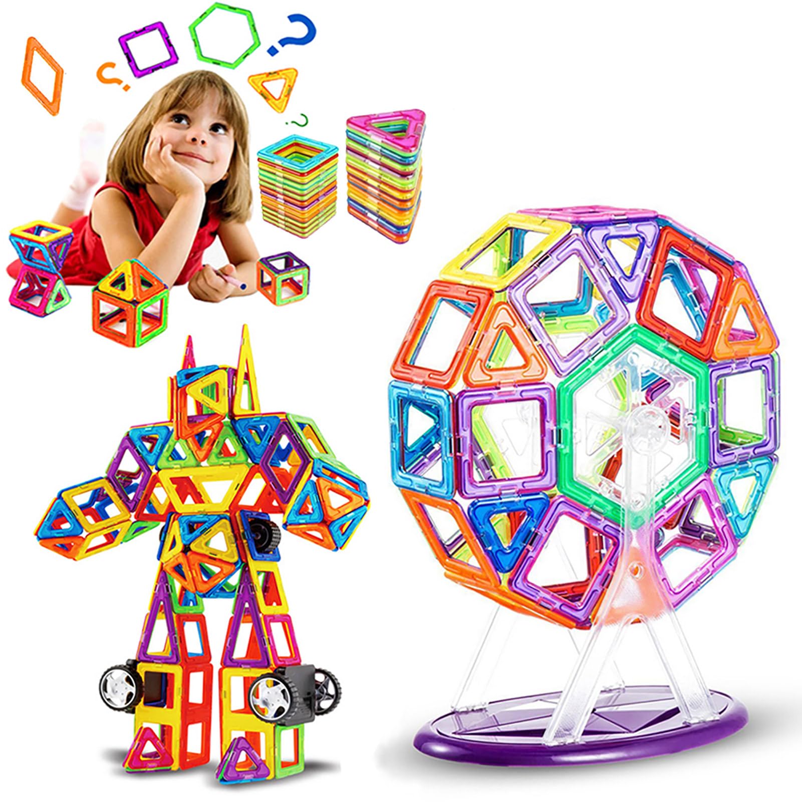 LIVEHITOP 109 Pezzi Costruzioni Magnetiche per Bambini, Grandi Magnetica Costruzione Blocchi Giochi Educativi Creativi 3D DIY Giocattoli Regalo per Natale Giornata Bambini