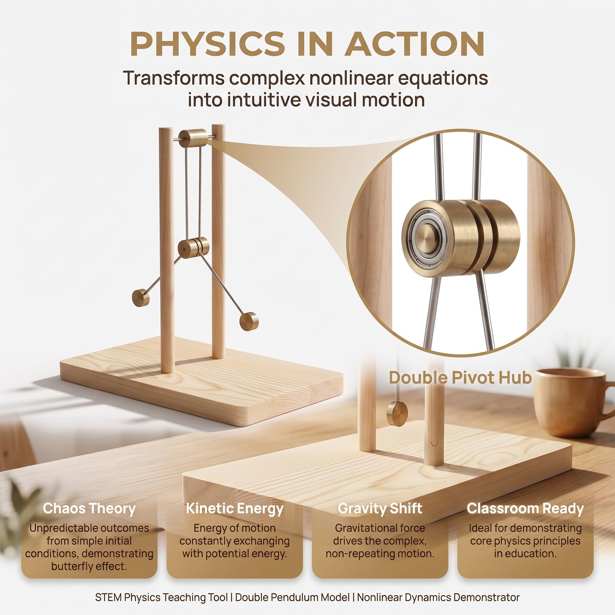 Pendolo Doppio Del Caos In Legno, Modello Dimostrativo Di Fisica Da Assemblare Fai-da-te, Scultura Di Energia Cinetica Da Scrivania, Decorazione Artistica Scientifica Per Casa, Ufficio E Studio,
