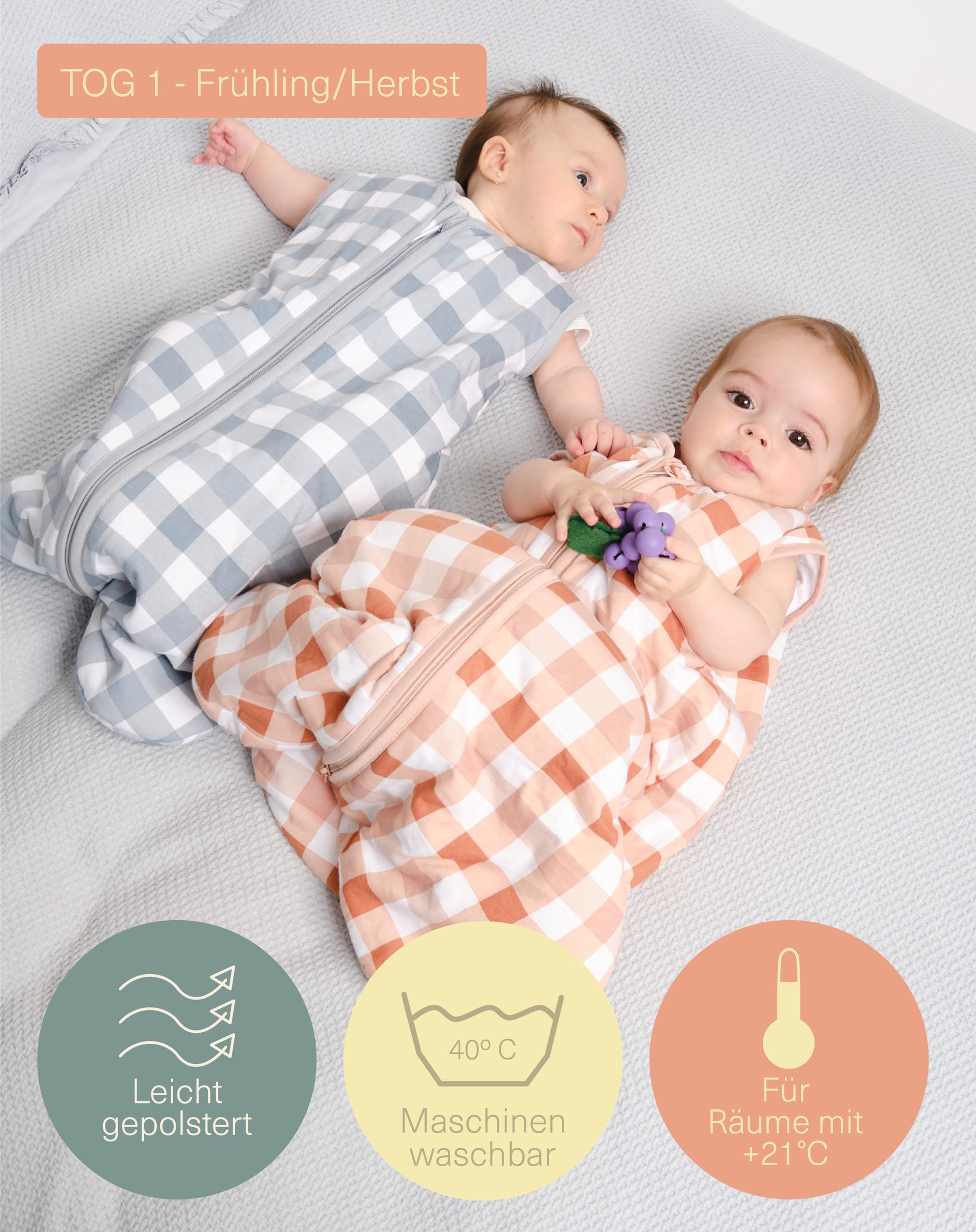 molis&co - Baby Schlafsack ärmellos - Ideal für Frühling und Herbst - Babyschlafsack 1 tog ohne Ärmel - Leicht gepolstert - 100% Baumwolle (Oeko-TEX 100), Premium Qualität