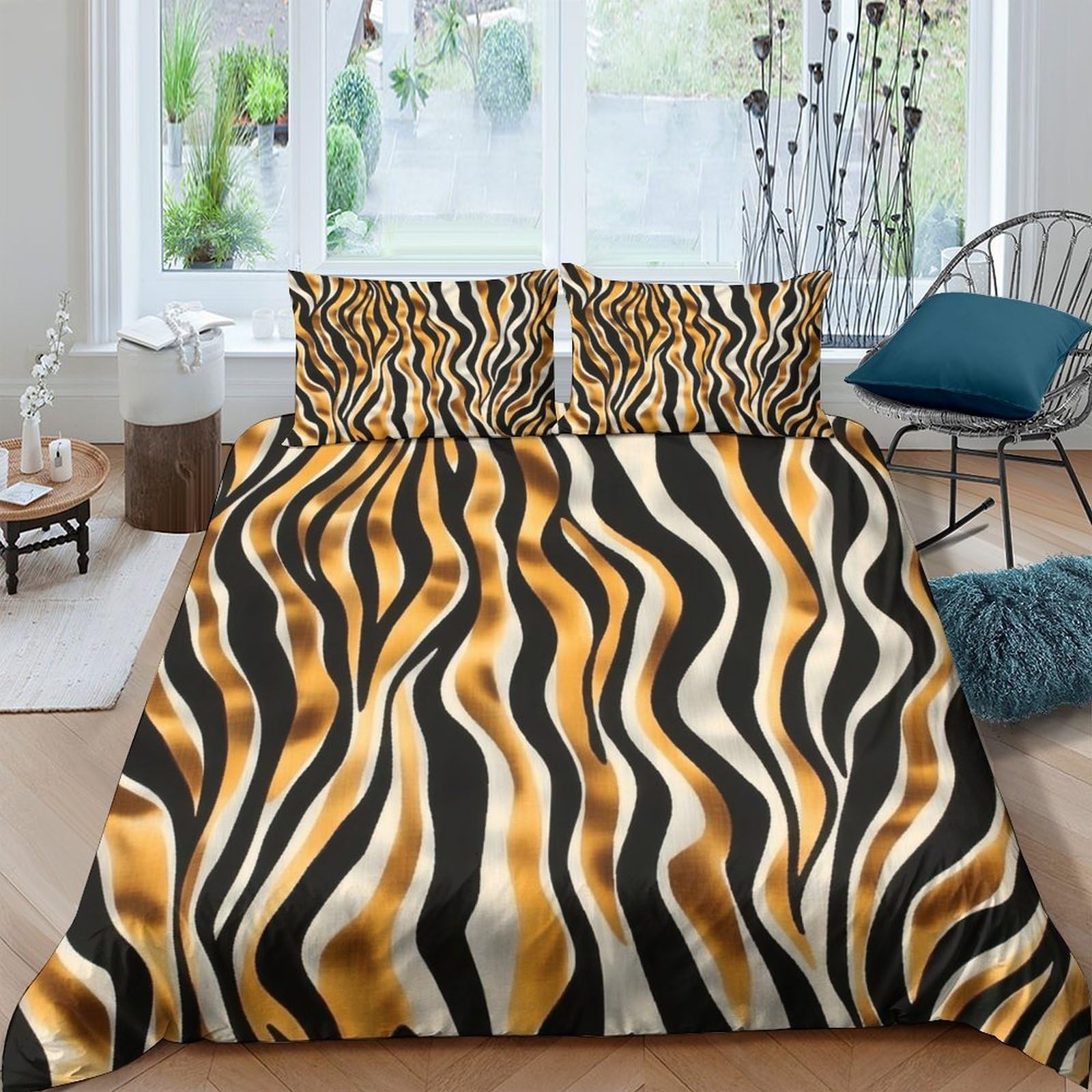 Ctjqhvkz Style-7 3D Printed Tiger Stripe Fitted Sheet Microfiber Modern Animal Pattern Bed Cover For Bedroom Dorm Easy Care Single（135X200cm）