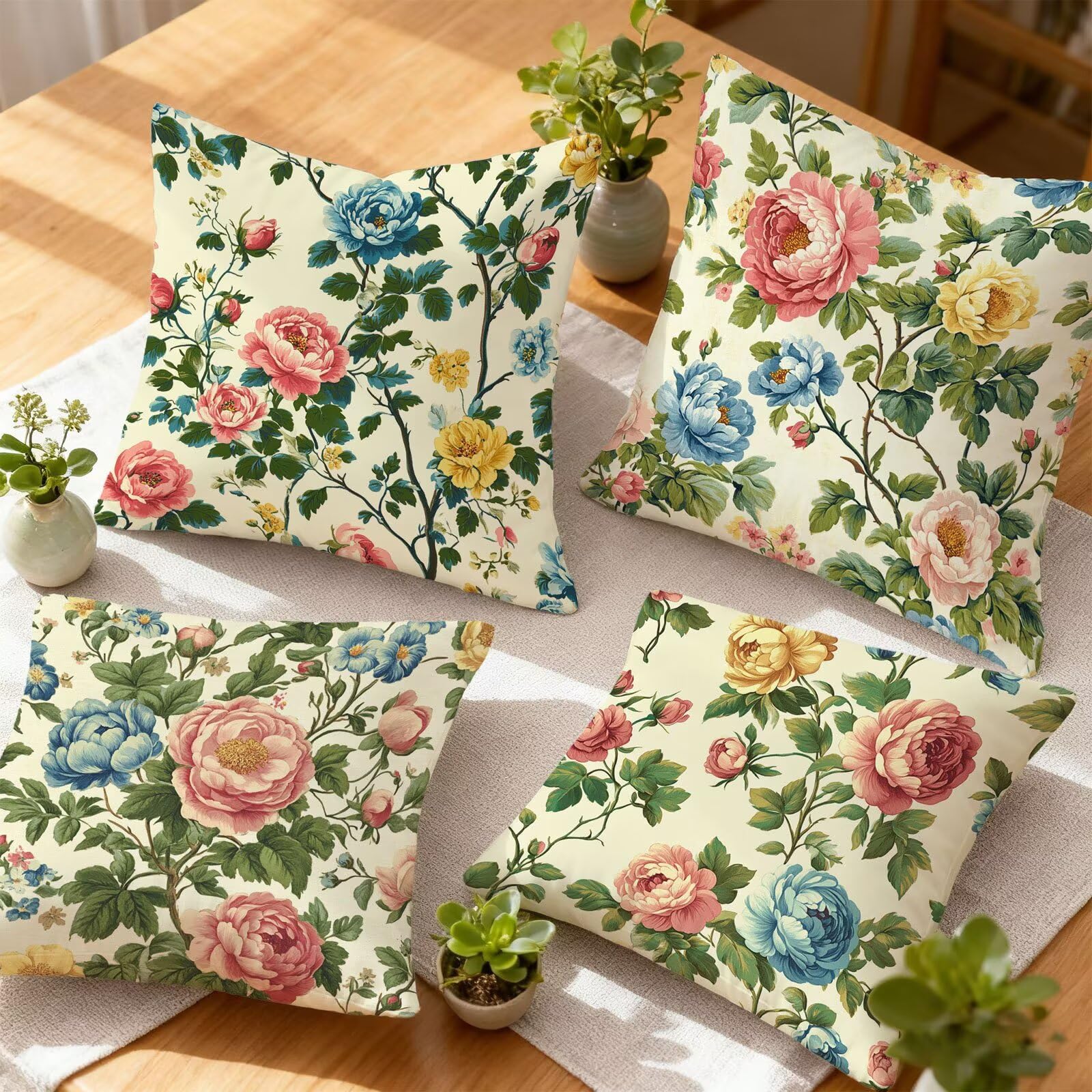 Rose Housse Coussin 60x60 Bleu Taie Oreiller 60x60 Lot de 4 Super Doux Protege Oreiller 60 x 60 Decoration Automne Taie D'oreiller Carrées Coussin Canape, pour Maison Chambre Canapé Chaise E - 148