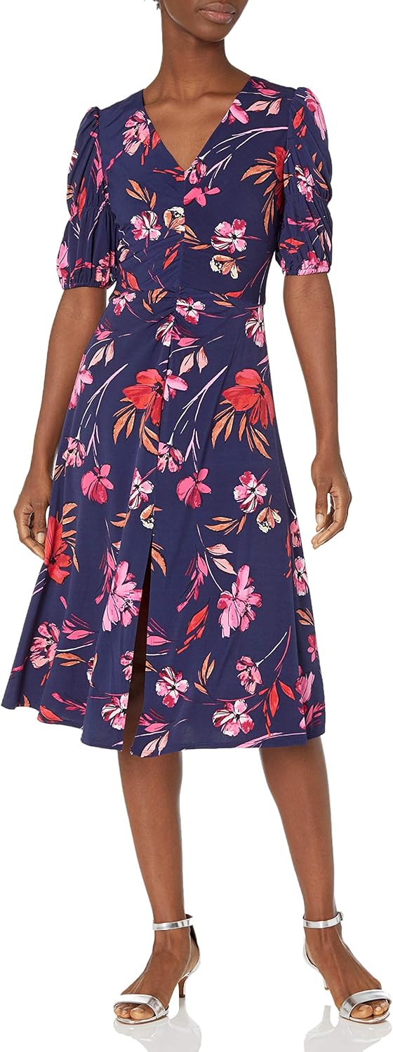 vince camuto beaded cuff ruched jersey dress