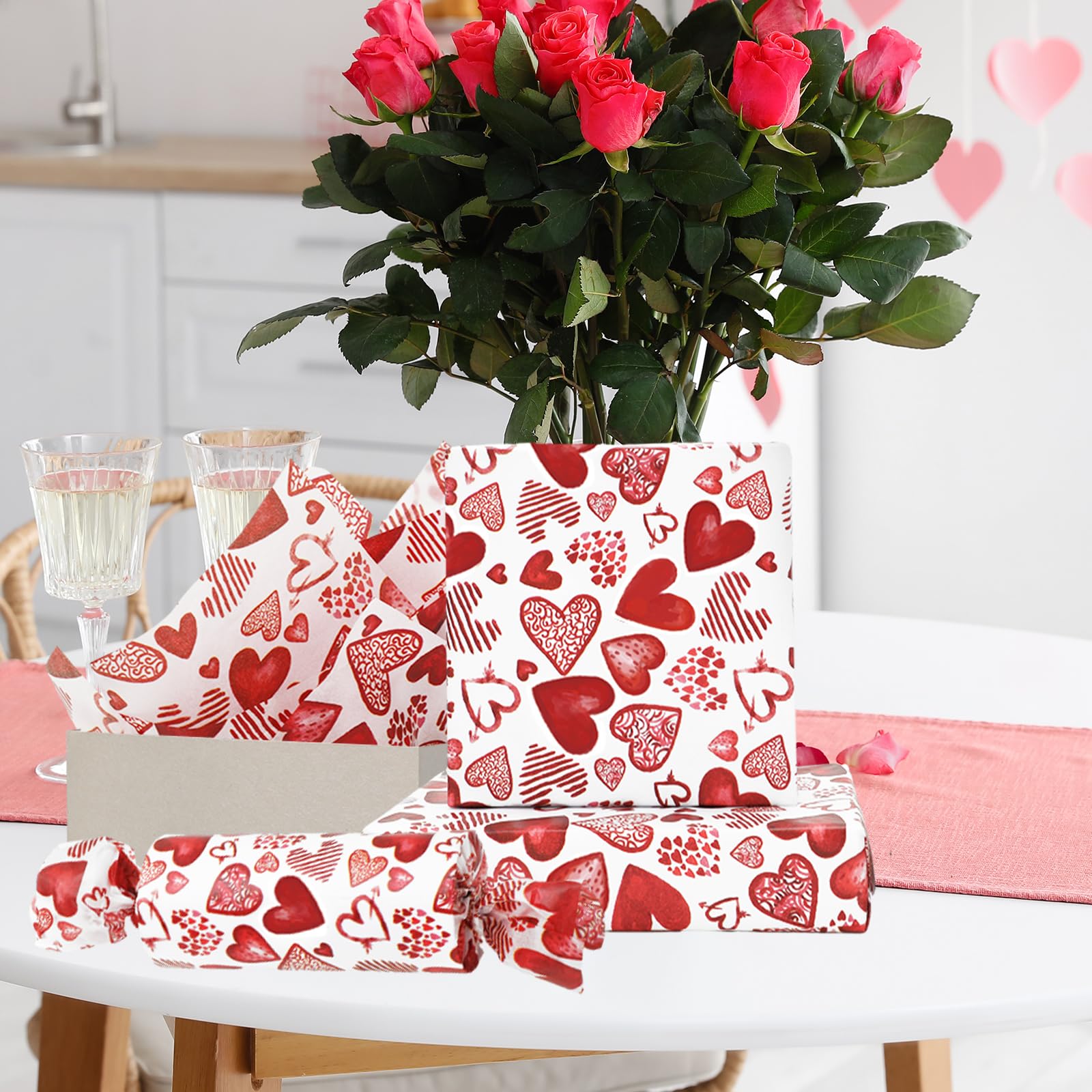 JarThenaAMCS 100 Blatt Seidenpapier zum Valentinstag, Aquarell, Rot, Liebe, Herz, Geschenkpapier für Bastelarbeiten, Hochzeit, Jahrestag, Party, Dekoration, 35,6 x 50,8 cm