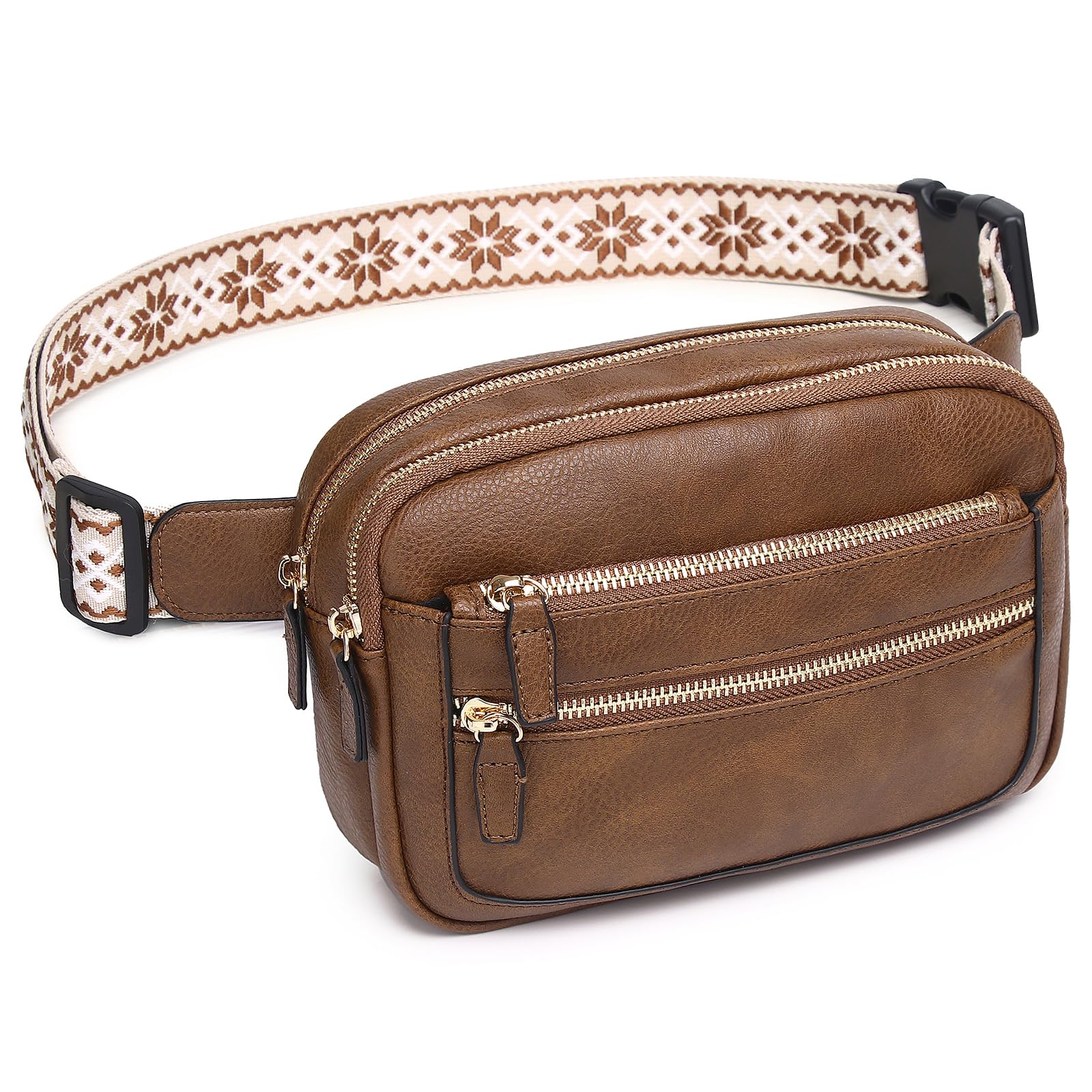 Leather Fanny Pack for Women Men Belt Bag with Multi-function Pocket, Crossbody Fanny Packs for Women Fashion Waist Packs with Adjustable Straps Cross Body Bag Travel Chest Bag