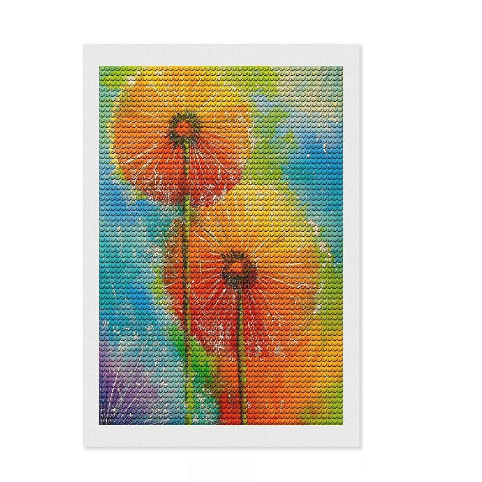 Junmoney Dandelions Diamond Art Canvas 8"x12", Adhesive Canvas, Easy to Enjoy, Living Room Decor, Birthday Gift, Simple to Start