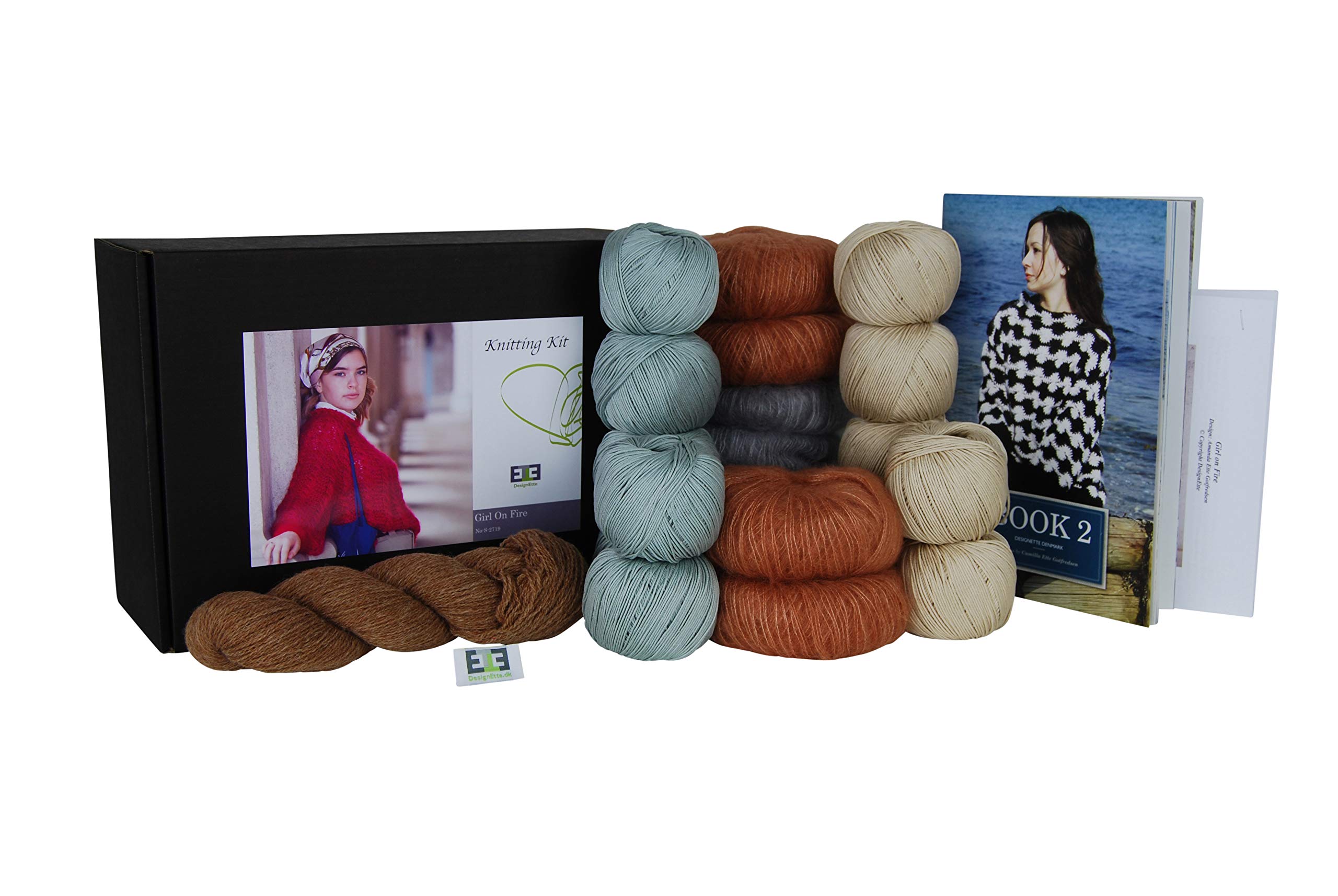 DesignEtte Knitting kit Girl on Fire 100 Percent Mercerized Egyptian Cotton Superkid Mohair Silk And Shetland Wool Blend 2X-Large 3X-Large Yellow/Beige No-s-2719