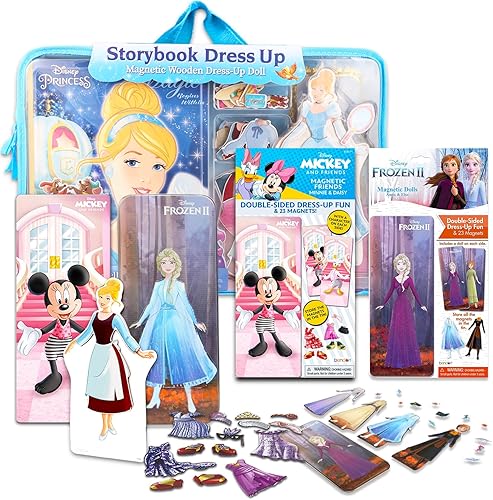 Disney Princess - Juego de muñecas magnéticas para niñas, paquete de muñecas de vestir con muñecas de madera, incluyendo Anna, Cenicienta, Minnie