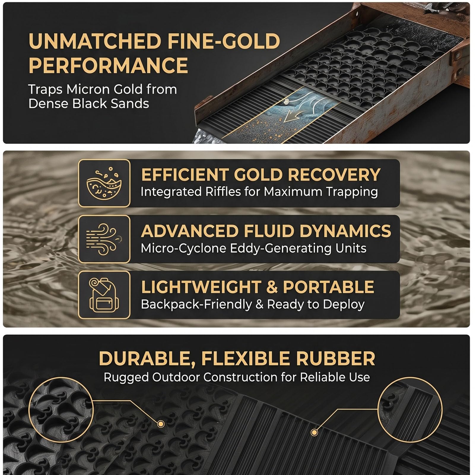 AUNMAS TPR Gold Sluice Mat, Zuschneidbar 3 Muster Tragbar