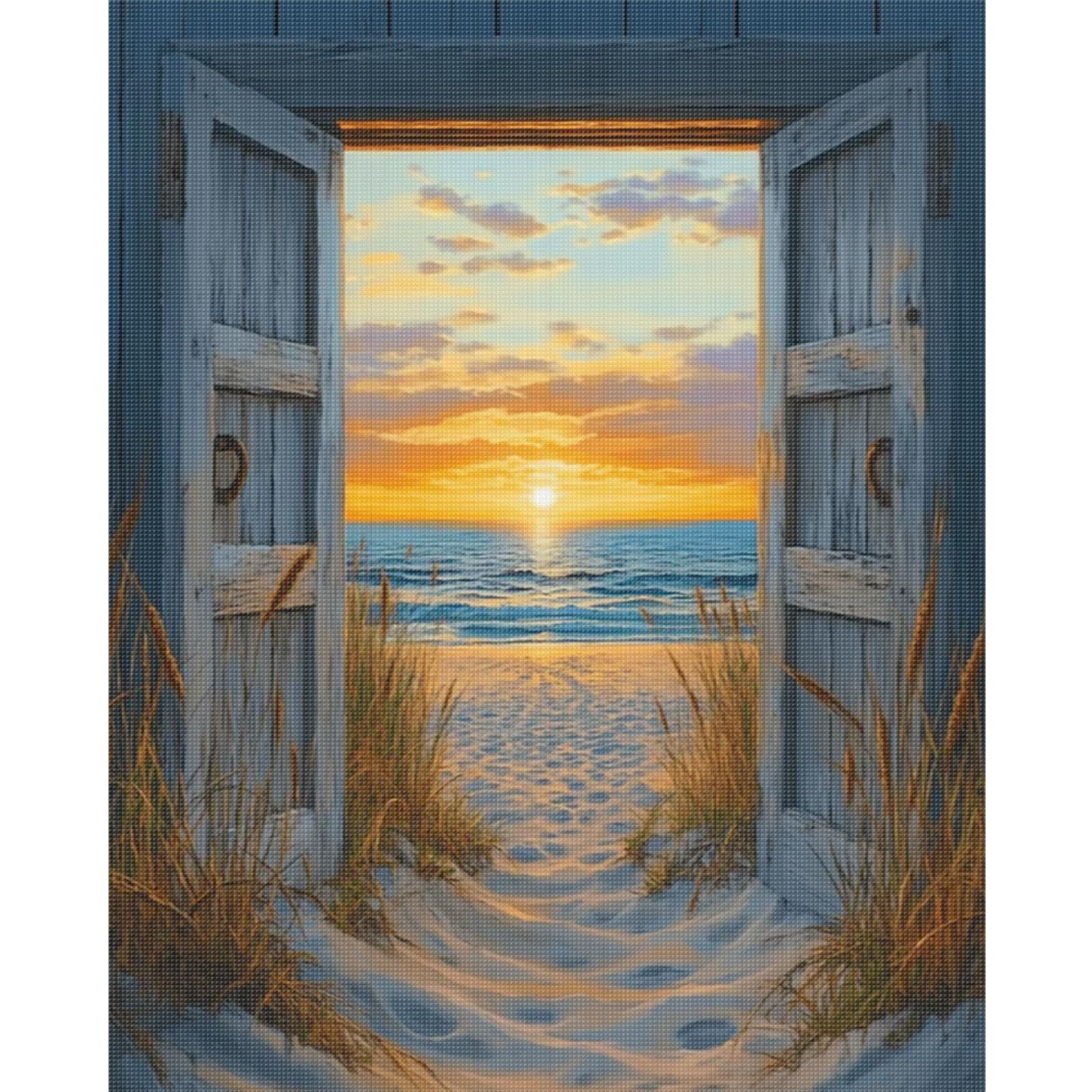 Beach Sunset Gate DIY Embroidery Kit 11CT Cross Stitch Art Starter