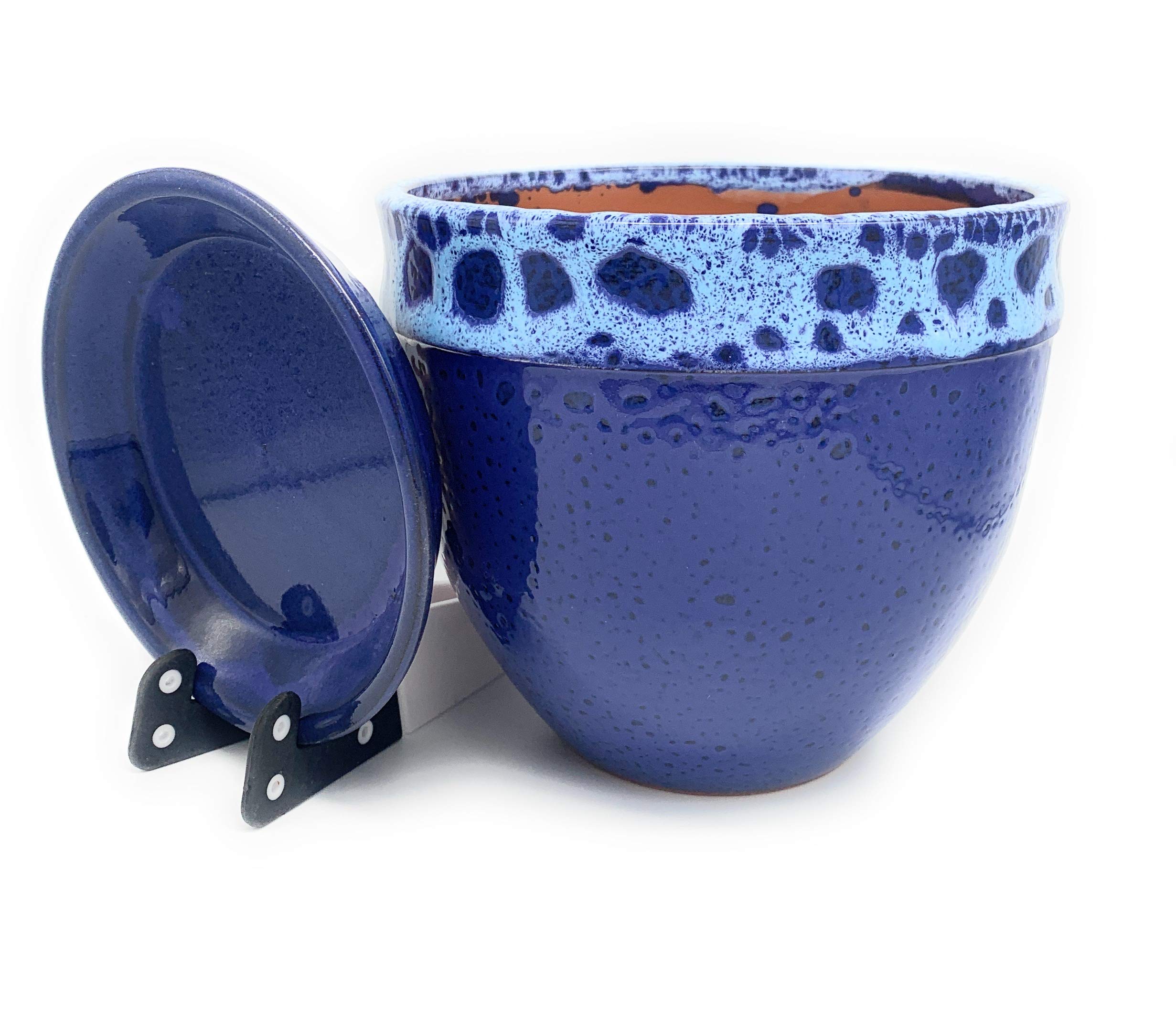 Sun Cakes Glazed Ceramic Plant Pot with Saucer Orchid/Succulent Flower Pot Bella (14cm x 12cm, Blue)