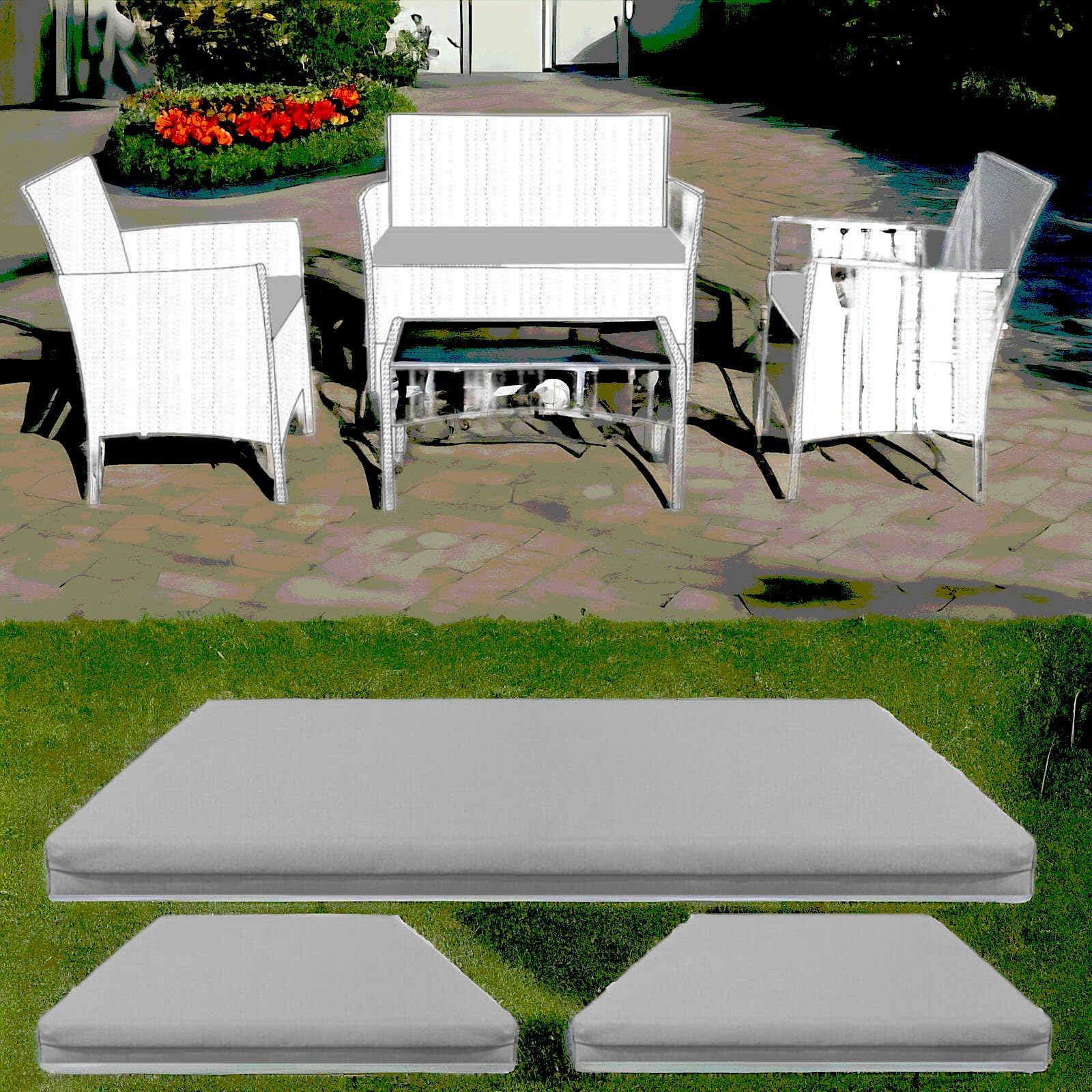 Foam & Upholstery Warehouse Garden Rattan Cushion Pad Replacement Seat Cover | Chair & Sofa| Water Resistant | 3 Piece (Cover Only) (Grey)