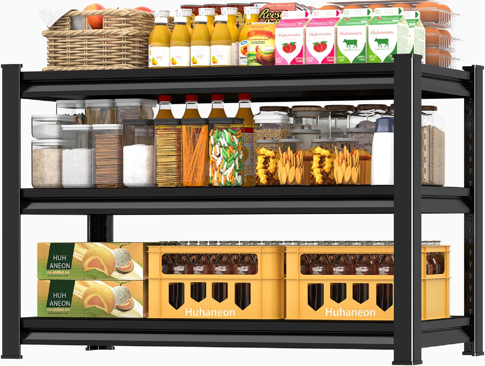 Huhaneon 48''W Garage Shelves Heavy Duty - 1,560Lbs Steel Metal Adjustable Utility Storage Shelving Rack Units 48" W x 16" D x 36" H 3 Tier Black