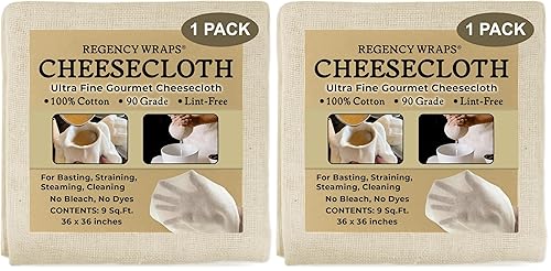 Regency Wraps Estopilla 100% algodón para untar pavo, enlatado, colar, hacer queso, natural ultrafina, 9 pies cuadrados, paquete de 2