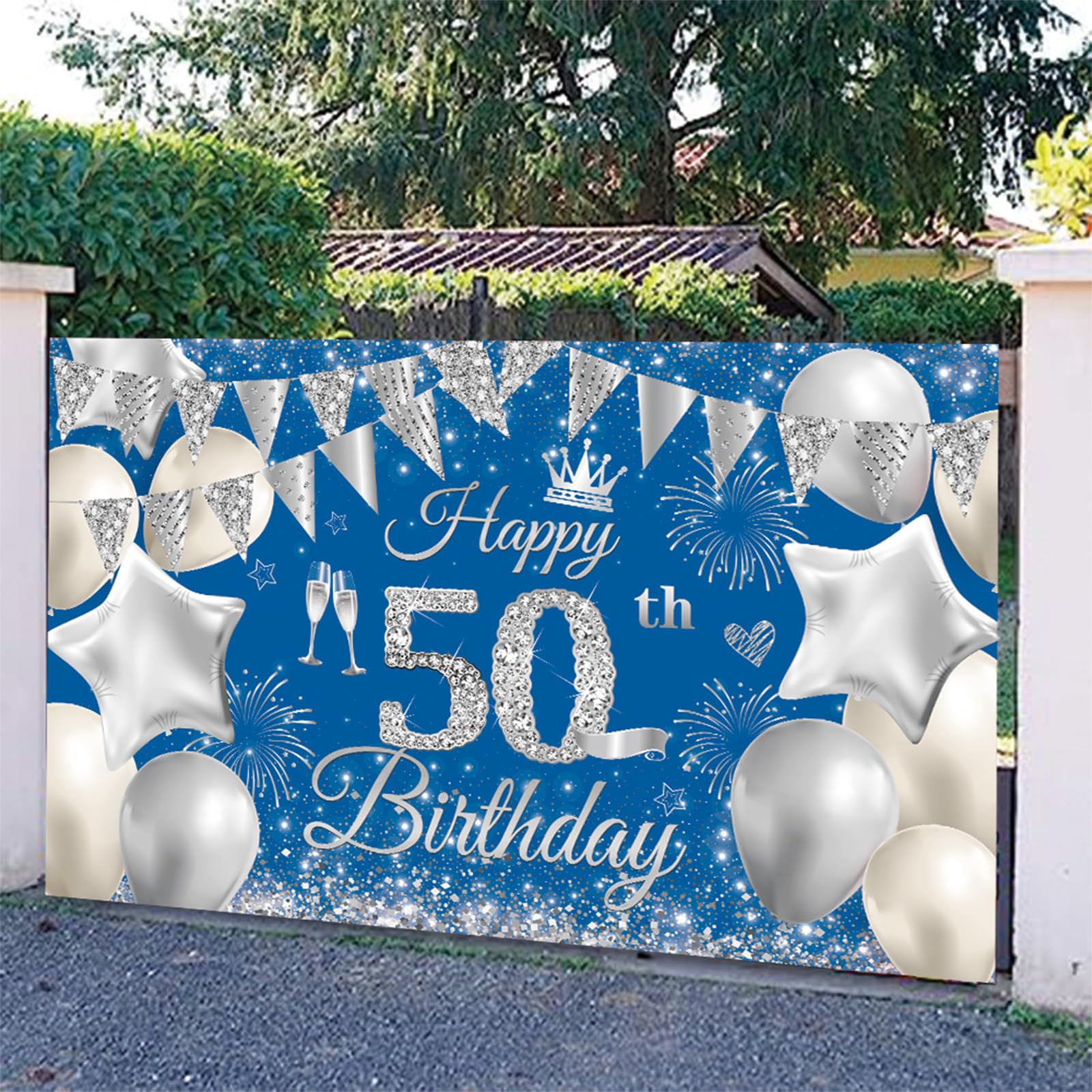 Happy 30th Birthday Backdrop Banner - 150x90cm Blue Fabric Sign Poster For Wall/Table Decoration, Photography Background - View #6