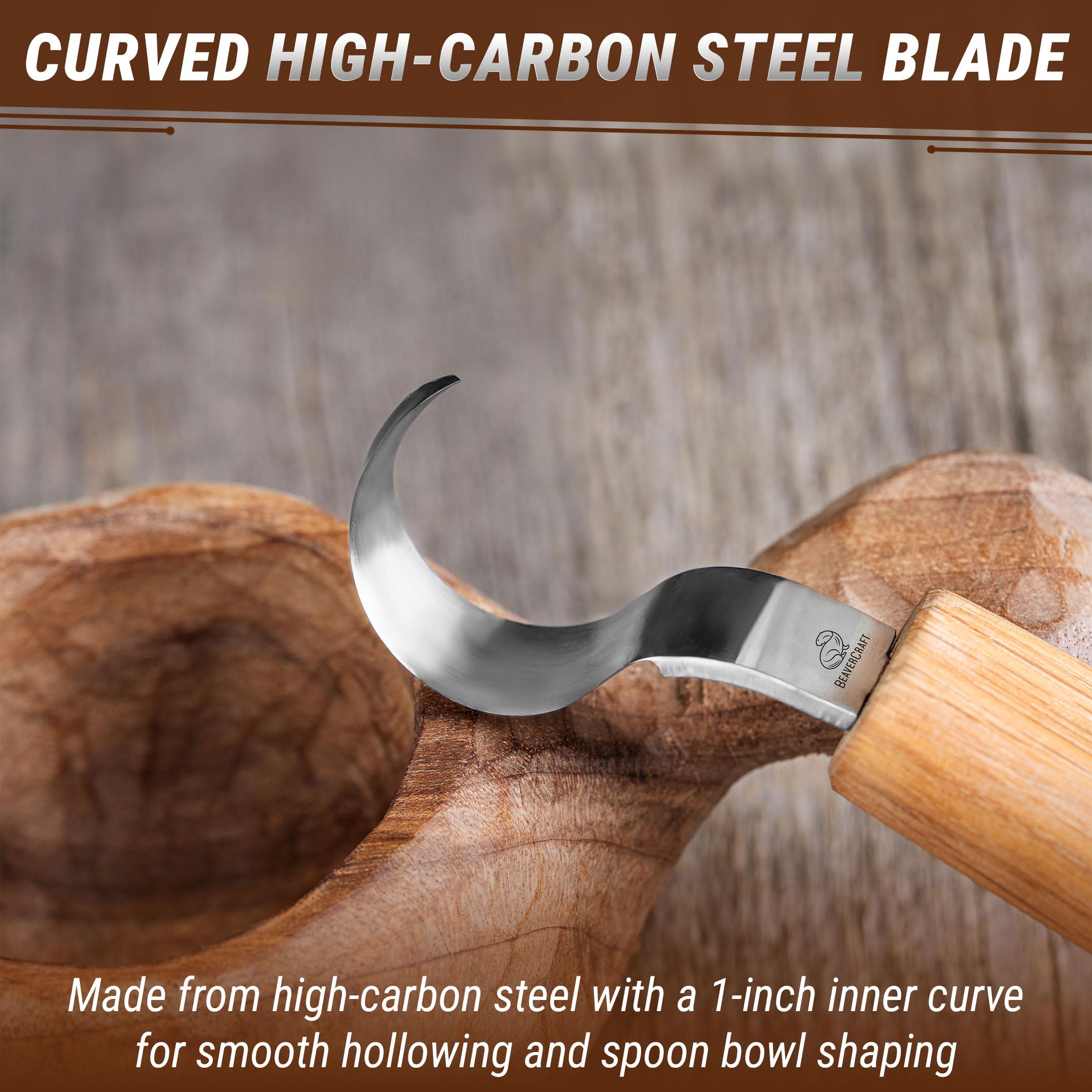BeaverCraft Cuchillo Curvo SK1 para Tallar Cucharas – Herramienta de Tallado para Diestros – Cuchillo para Cucharas, Cuencos y Tazas – Herramientas de Tallado para Principiantes y Profesionales