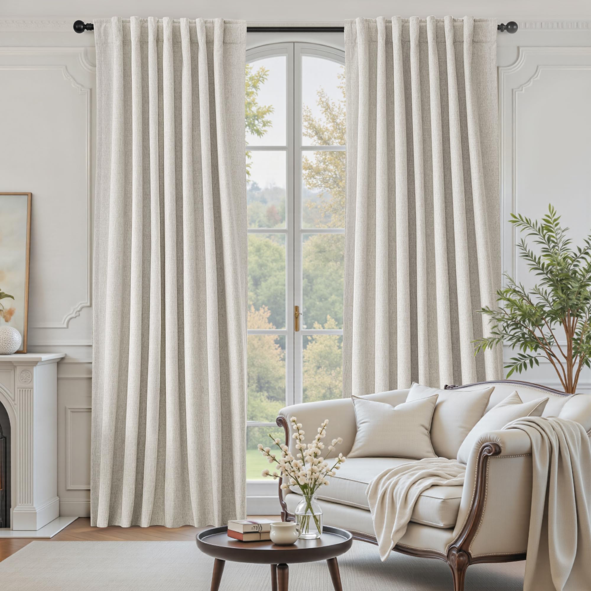 Cortinas opacas de 102 pulgadas de largo para dormitorio, modernas, elegantes, para sala de estar, oscurecimiento de lino natural, cortinas blancas texturizadas, con aislamiento térmico,