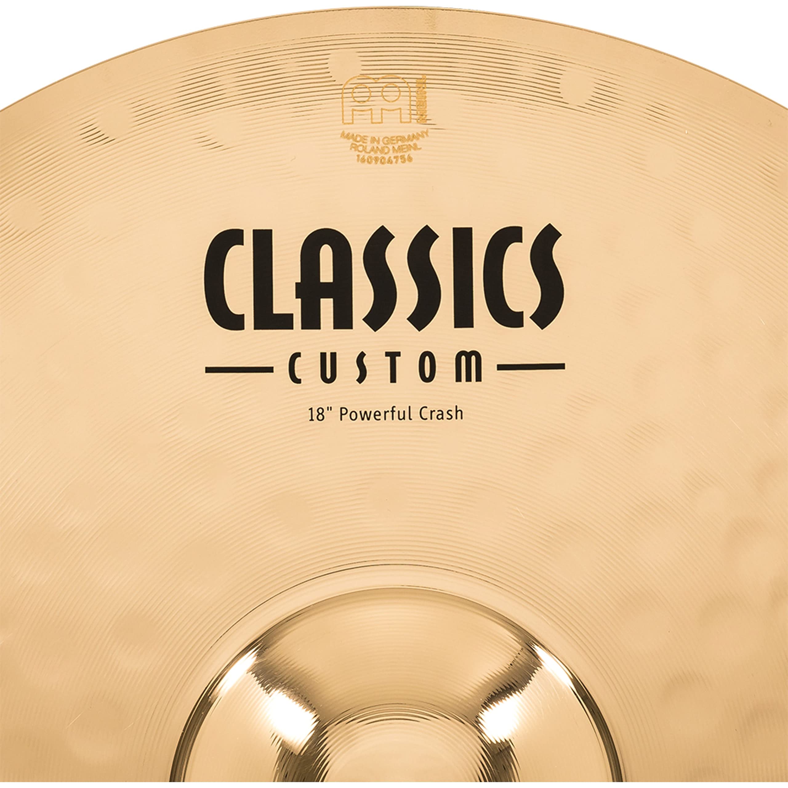 Meinl Cymbals Classics Custom Brilliant Piatto Powerful Crash 18 pollici (45,72cm) per Batteria - Bronzo B12, Finitura Brillante, Prodotto in Germania (CC18PC-B)