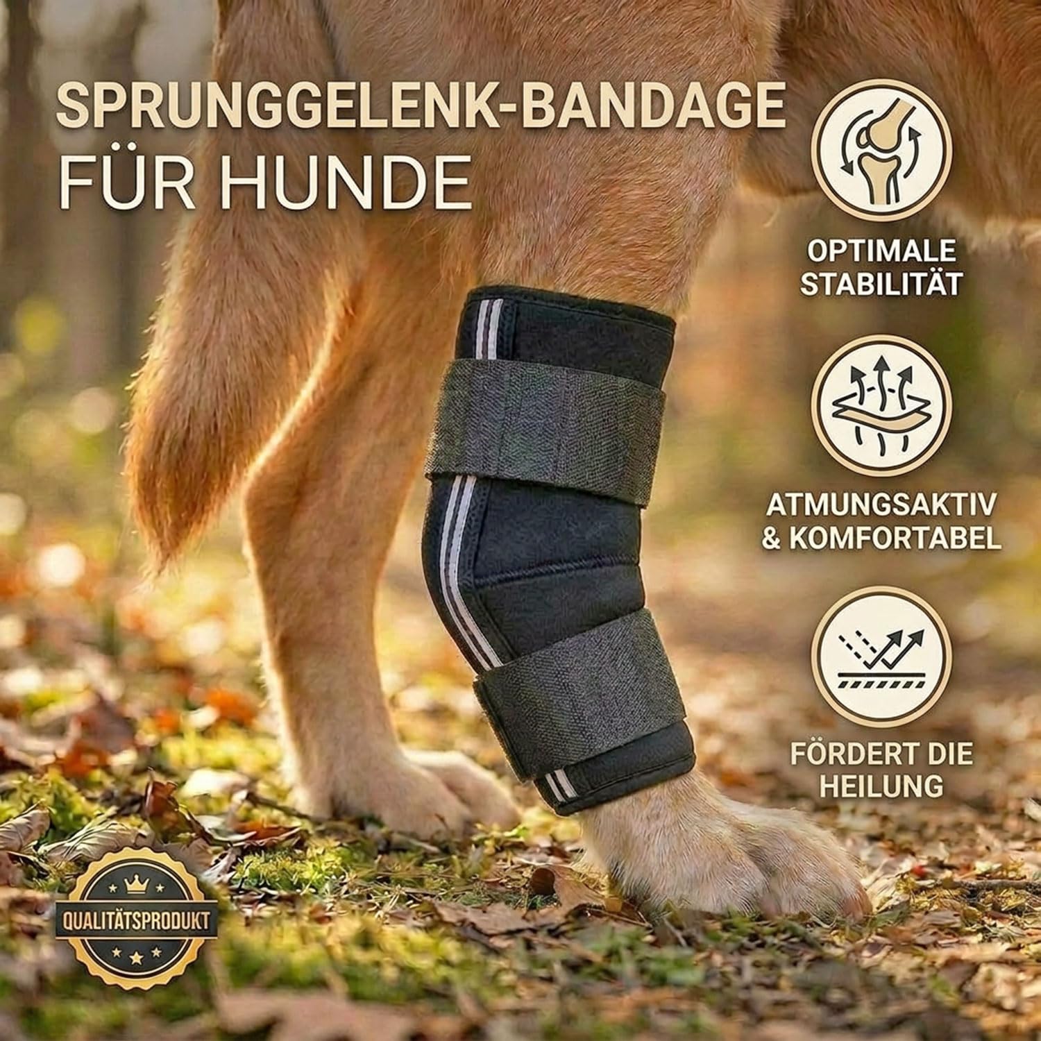 Nature Pet SPRUNGGELENK BANDAGE HUND HINTERBEIN – Sprunggelenk Bandage mit Leckschutz Hund – verstellbare Tarsal-Stulpen für Hunde zur Stabilisierung & Schutz des Hinterbeins – 165° Winkel/Größe L