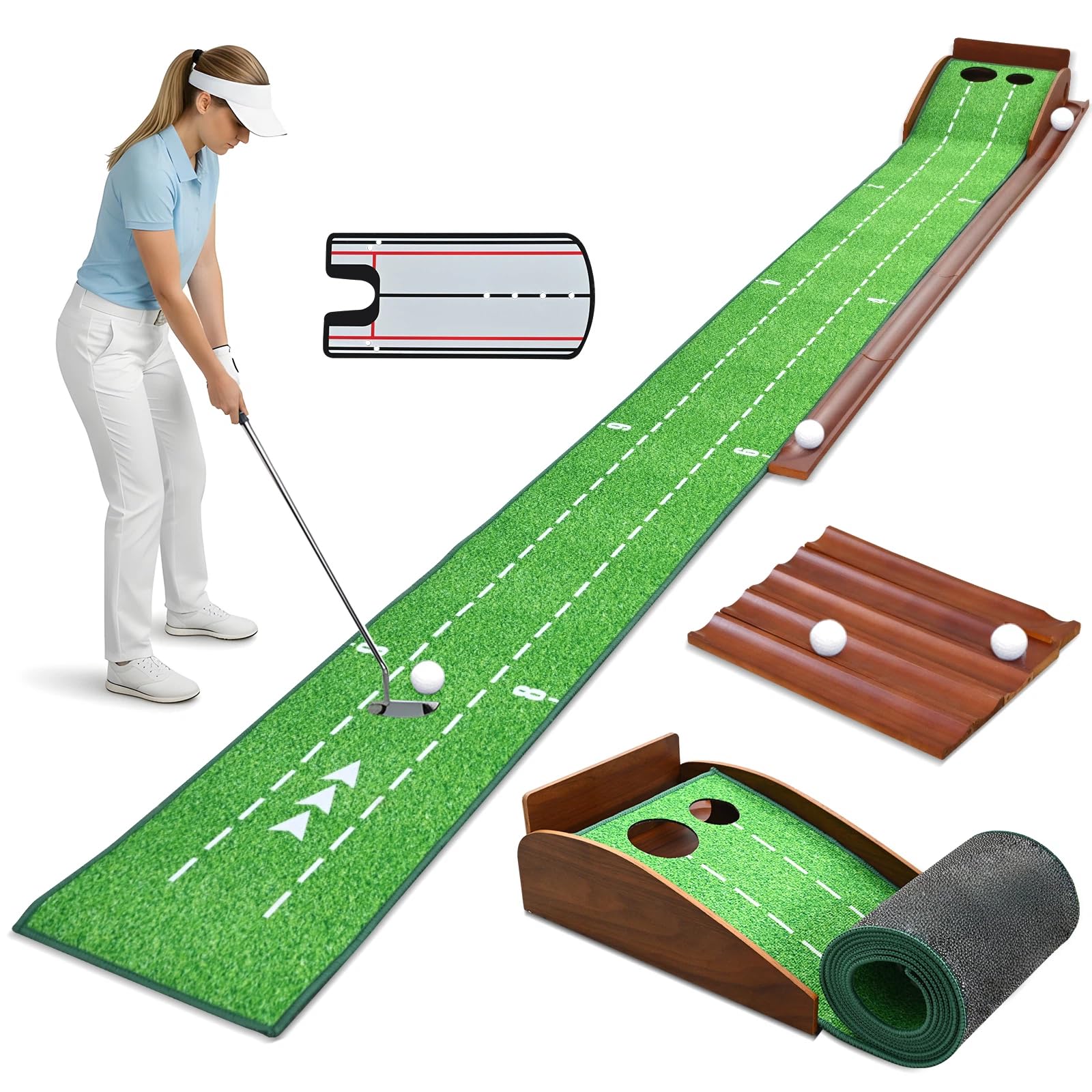 Professionelle Premium-Golf-Putting-Matte grün mit Putting-Spiegel, tragbare Golf-Übungshilfen für Zuhause, Büro, Hinterhof, Geschenk für Männer, Golfer