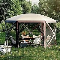 CuisinSmart 12x12ft Pop-Up Gazebo Screen Tent - 6-Sided Hexagon Canopy with Mesh Windows, Bug Protection for Camping & Backyard Parties, 6-8 Persons