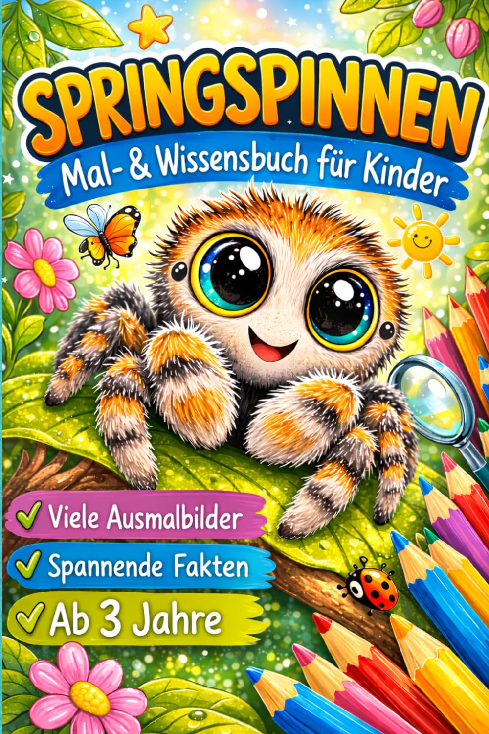Springspinnen Malbuch für Kinder: Mit süßen Ausmalbildern und spannendem Wissen über kleine Super-Spinnen – für Kinder ab 3 Jahren