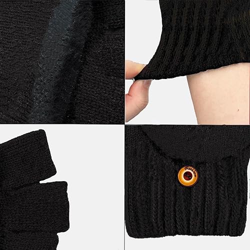 Miniatura 72 de Beurlike Guantes de invierno para mujer, de lana cálida, a prueba de viento, convertibles, sin dedos Negro